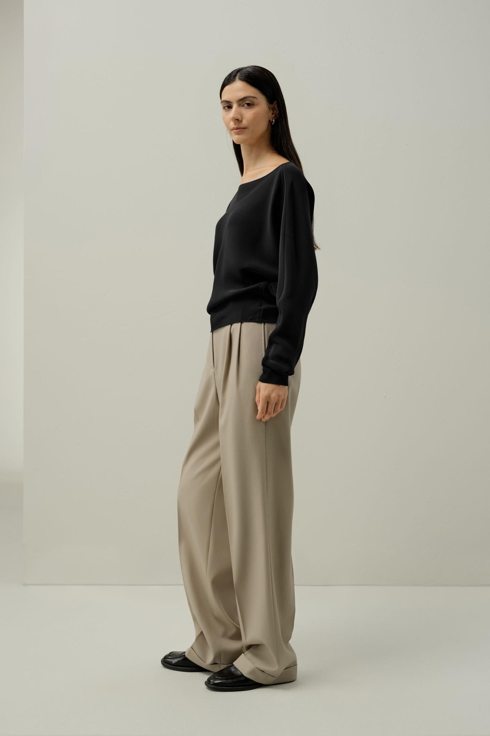 Long Sleeve Gathered Silk Top Product Image