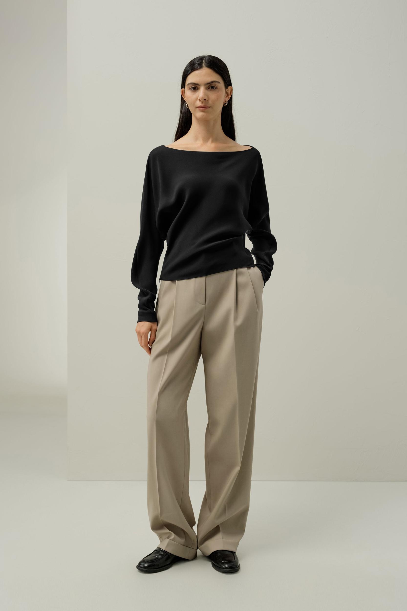 Long Sleeve Gathered Silk Top Product Image