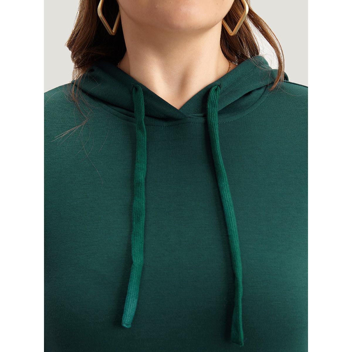 Plus Size Hooded Lantern Sleeve Flutter Hem Dress Scarlet Women Casual Elastic cuffs Hooded Long Sleeve Curvy Midi Dress BloomChic 12/L Product Image