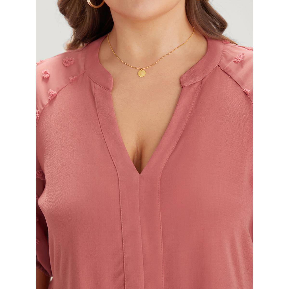 Plus Size Solid Notched Lantern Sleeve Ruffle Layered Hem Dress Watermelon Women Elegant Plain Notched collar Half Sleeve Curvy Knee Dress BloomChic 22-24/3X Product Image