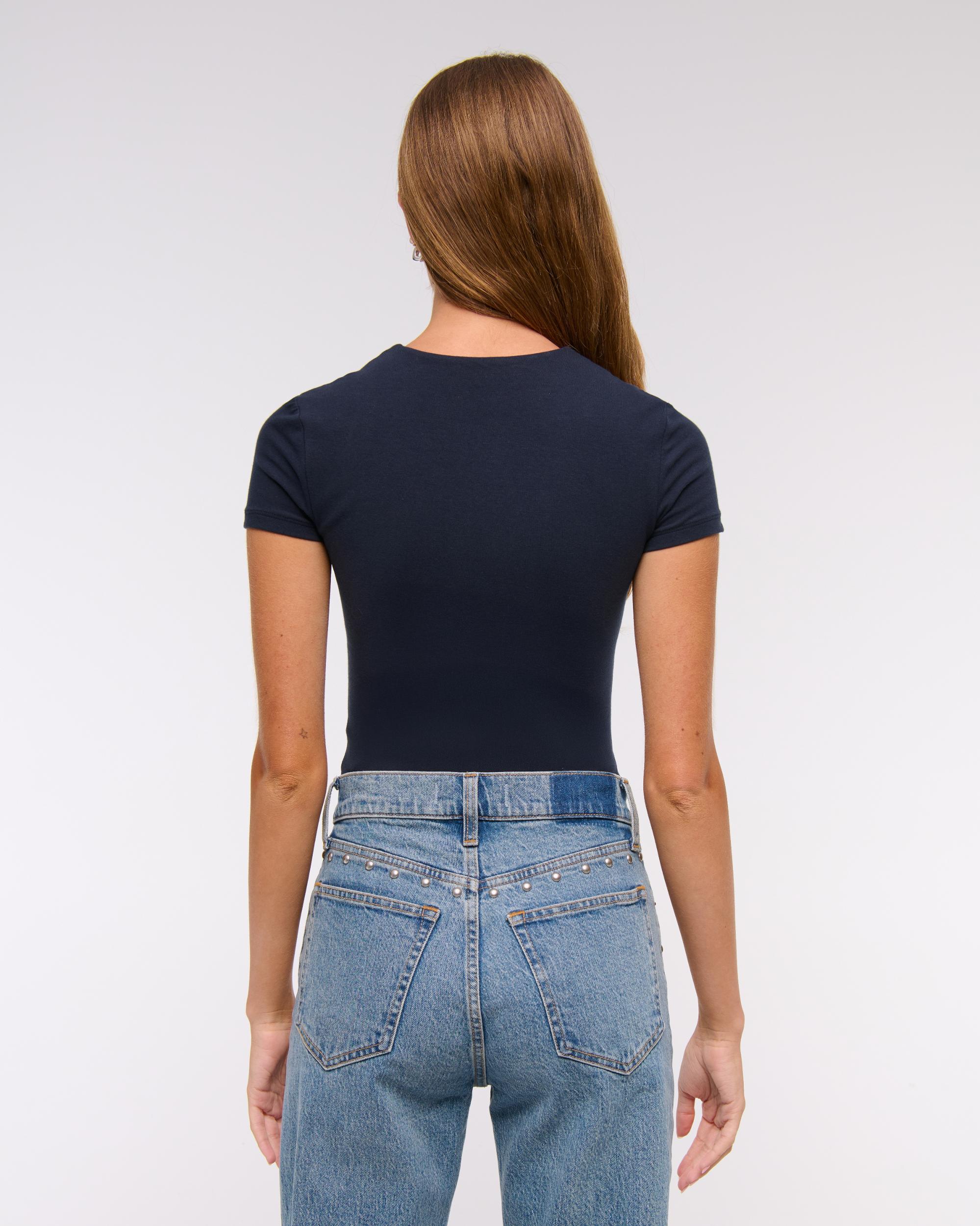 Short-Sleeve Cotton-Blend Seamless Fabric Crew Bodysuit Product Image