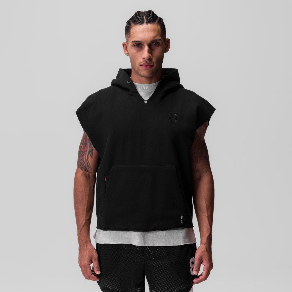 0844. Tech Essential™ Raw Hem Cutoff Hoodie - Black Product Image