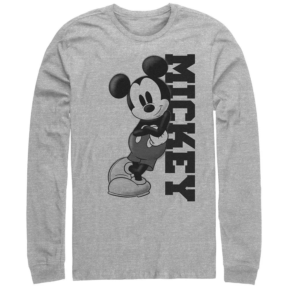 Mens Mickey Mouse Leaning On Name Graphic Tee Athletic Grey Product Image