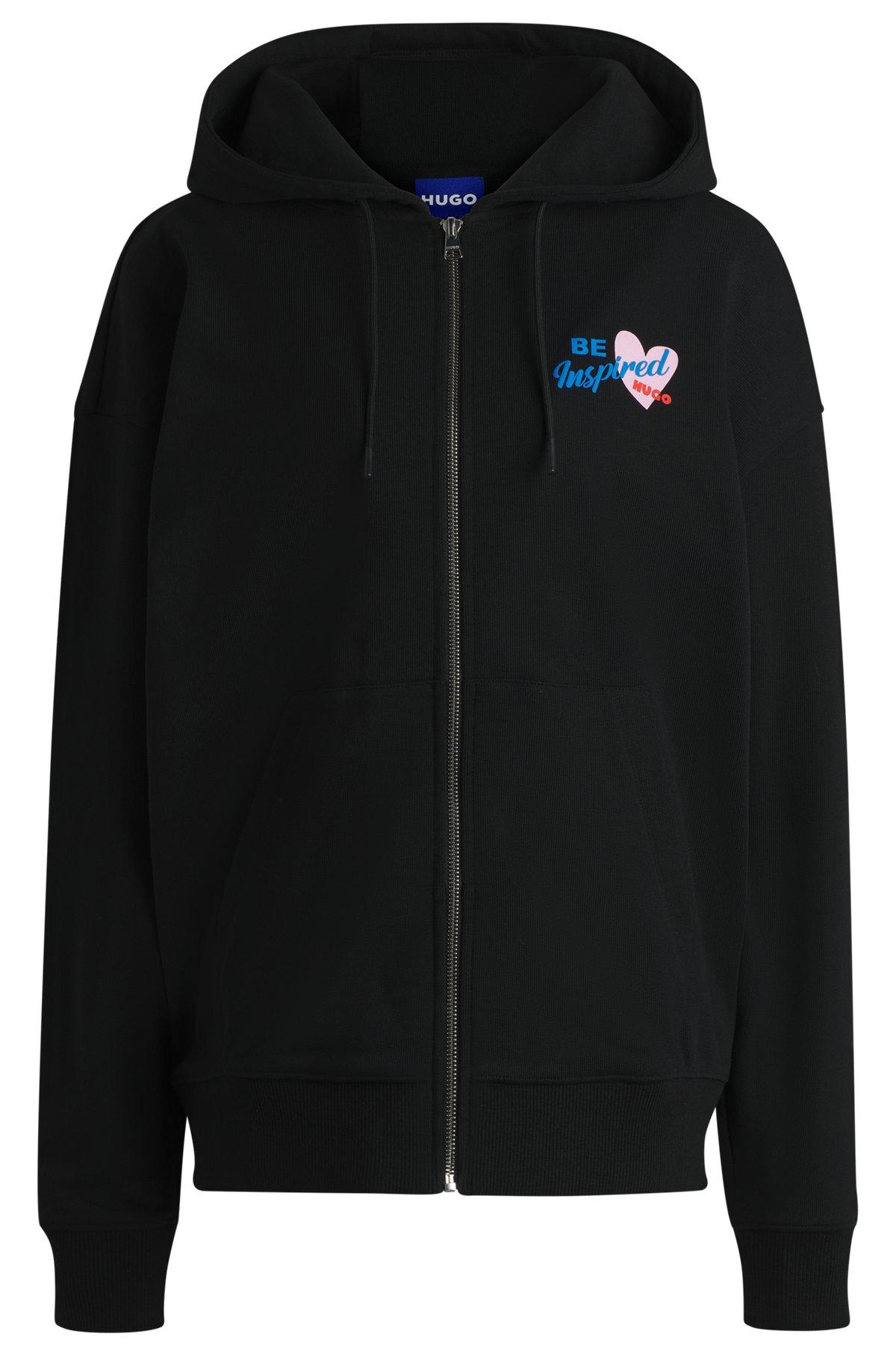 HUGO - Cotton-terry zip-up hoodie with seasonal artwork - Black Product Image