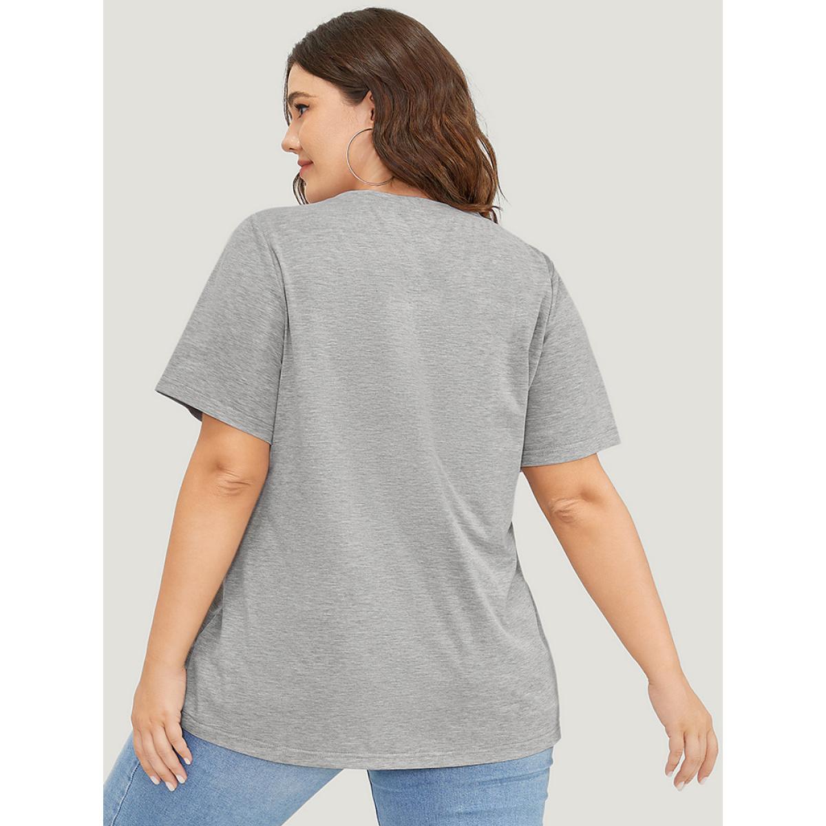 Plus Size Positive Slogans Print Round Neck T-shirt Gray Women Casual Positive slogan Dailywear T-shirts BloomChic 26/4X Product Image