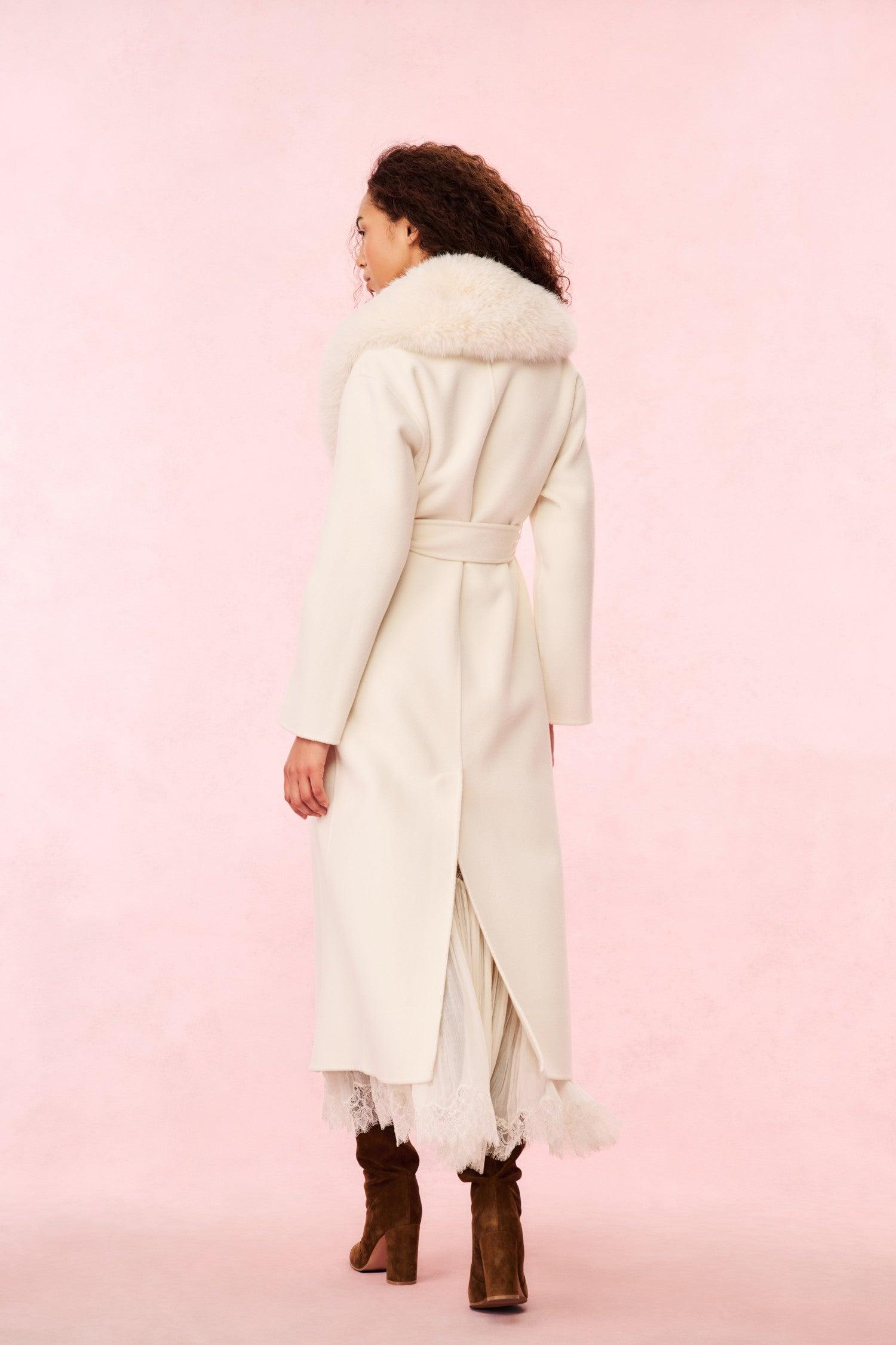 Mahika Wool-Cashmere Faux Fur Collar Coat - OATMEAL Product Image