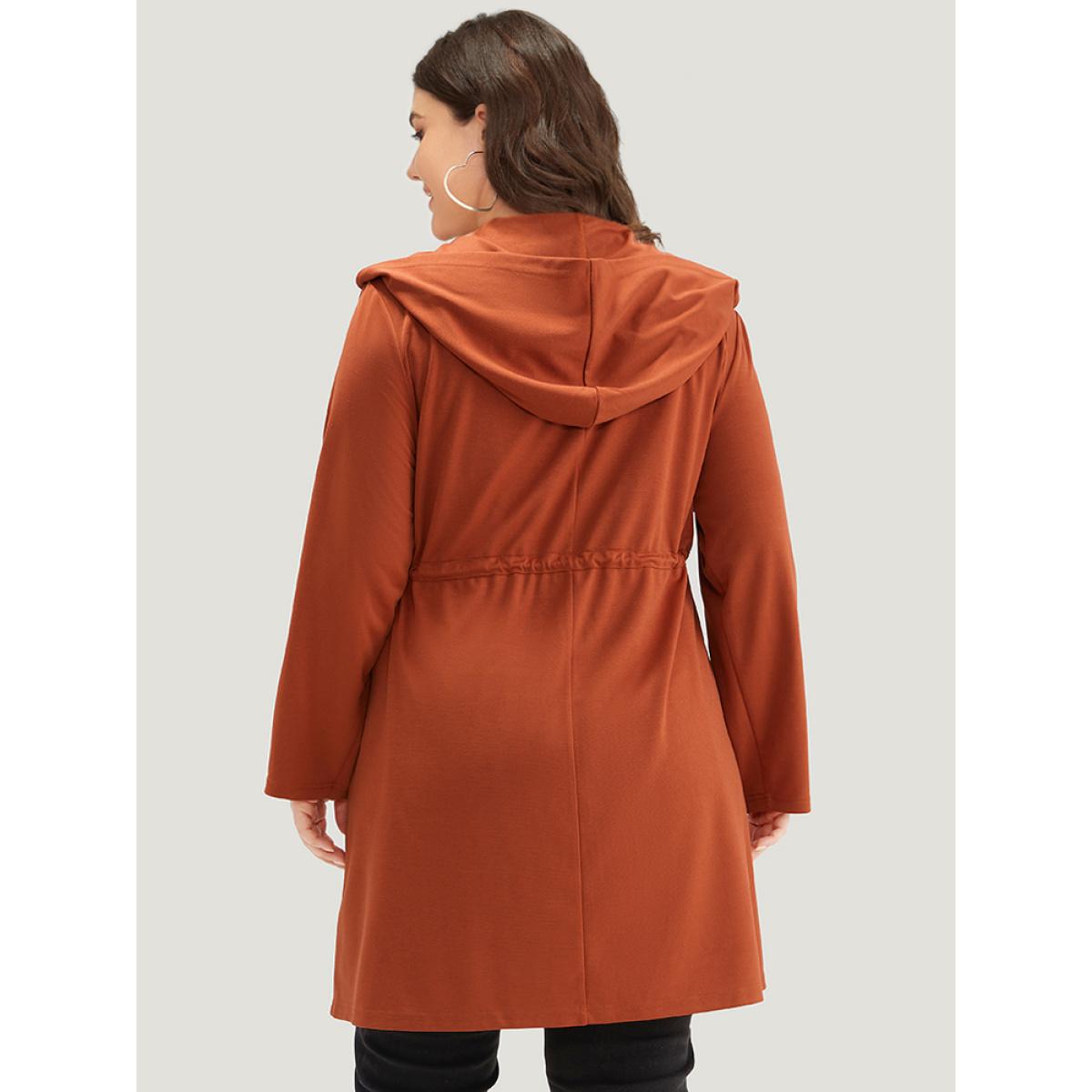 Plus Size Halloween Plain Hooded Pocket Drawstring Knot Coat Women OrangeRed Casual Plain Ladies Dailywear Winter Coats BloomChic 28/5X Product Image