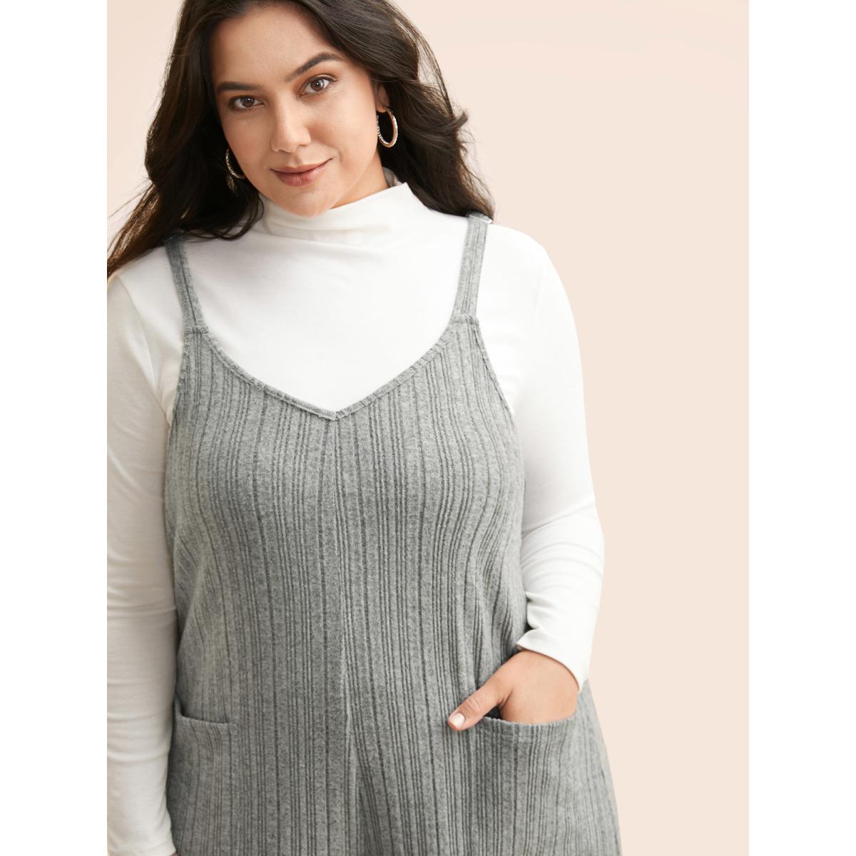 Plus Size LightGray Airy Cozy Cami Wide-Leg Jumpsuit Women Casual Sleeveless V-neck Everyday Loose Jumpsuits BloomChic 30/6X Product Image