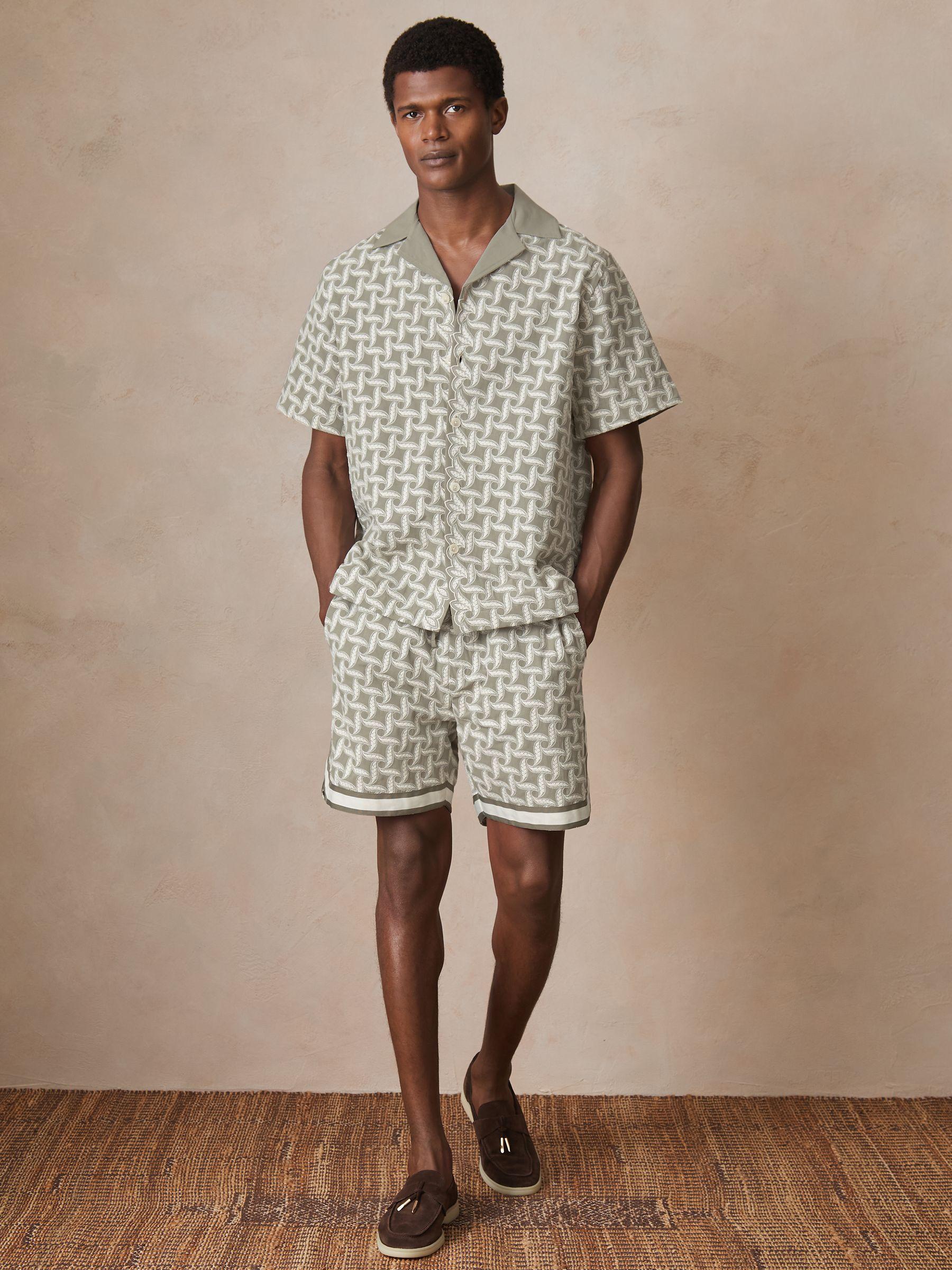 Reiss | Ché Motif-Embroidered Shirt in Sage/White Product Image