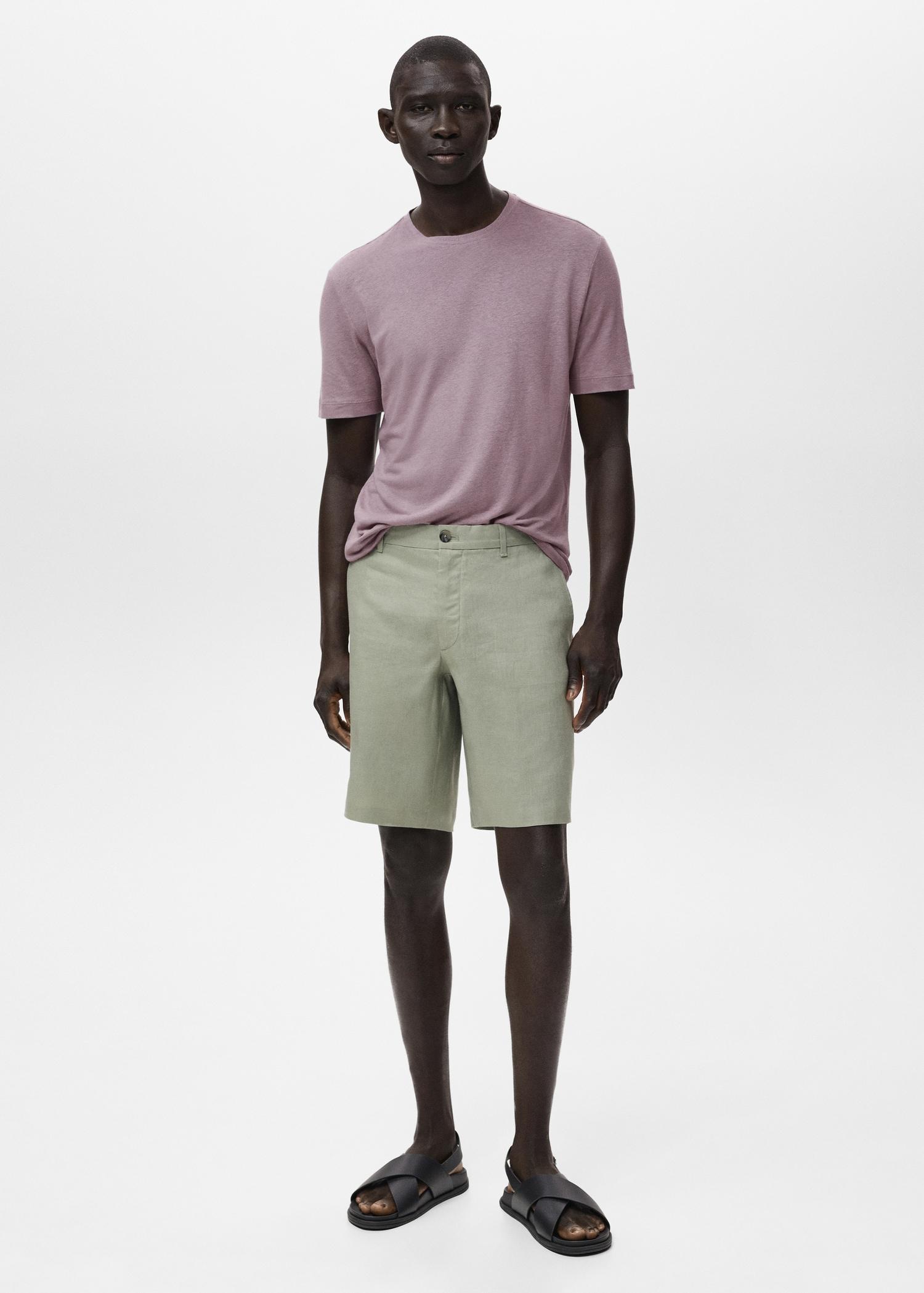 Slim-fit 100% linen bermuda shorts - Men | MANGO USA Product Image