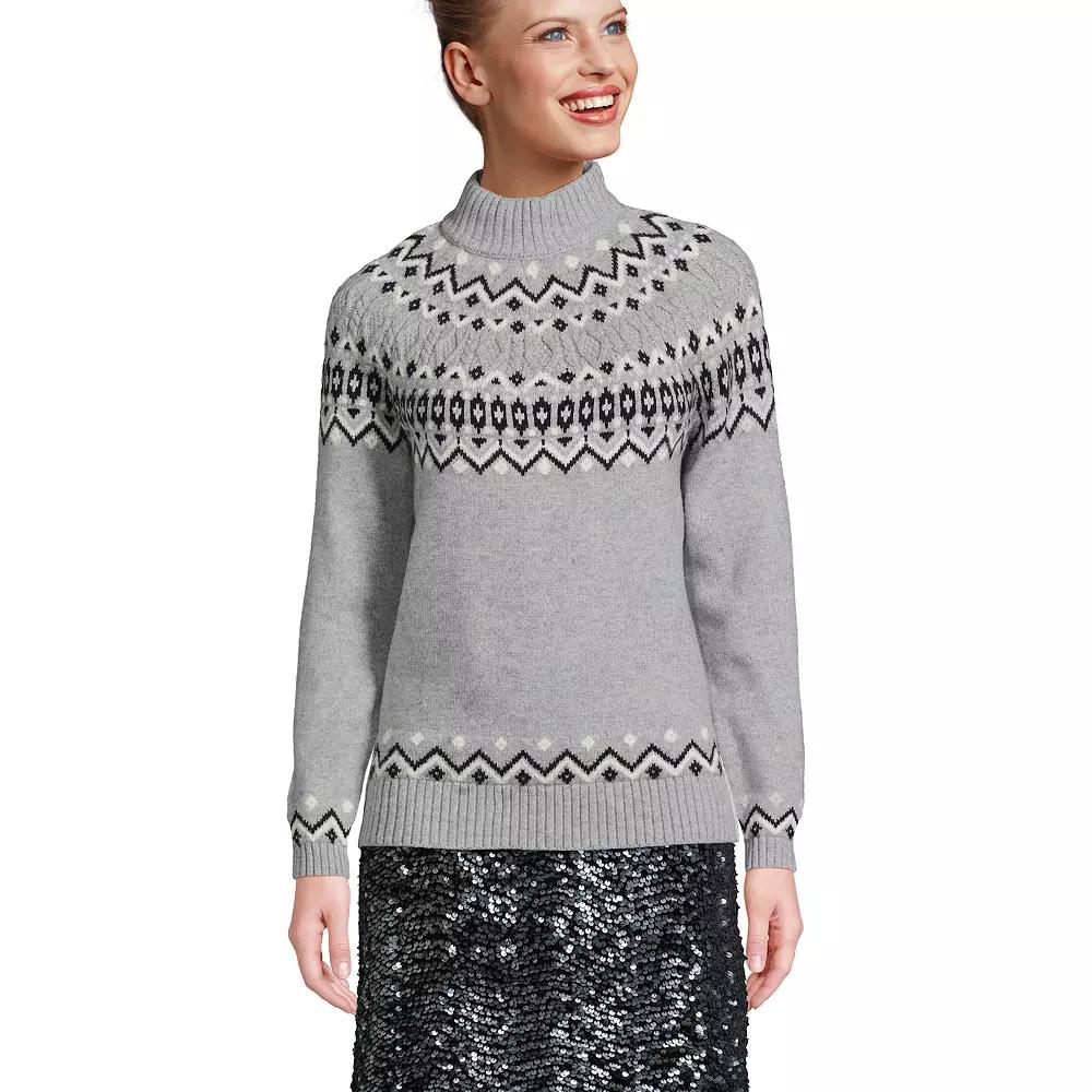 Women's Lands' End Cozy Lofty Mockneck Cable Sweater, Size: Large, Gray Grey Product Image