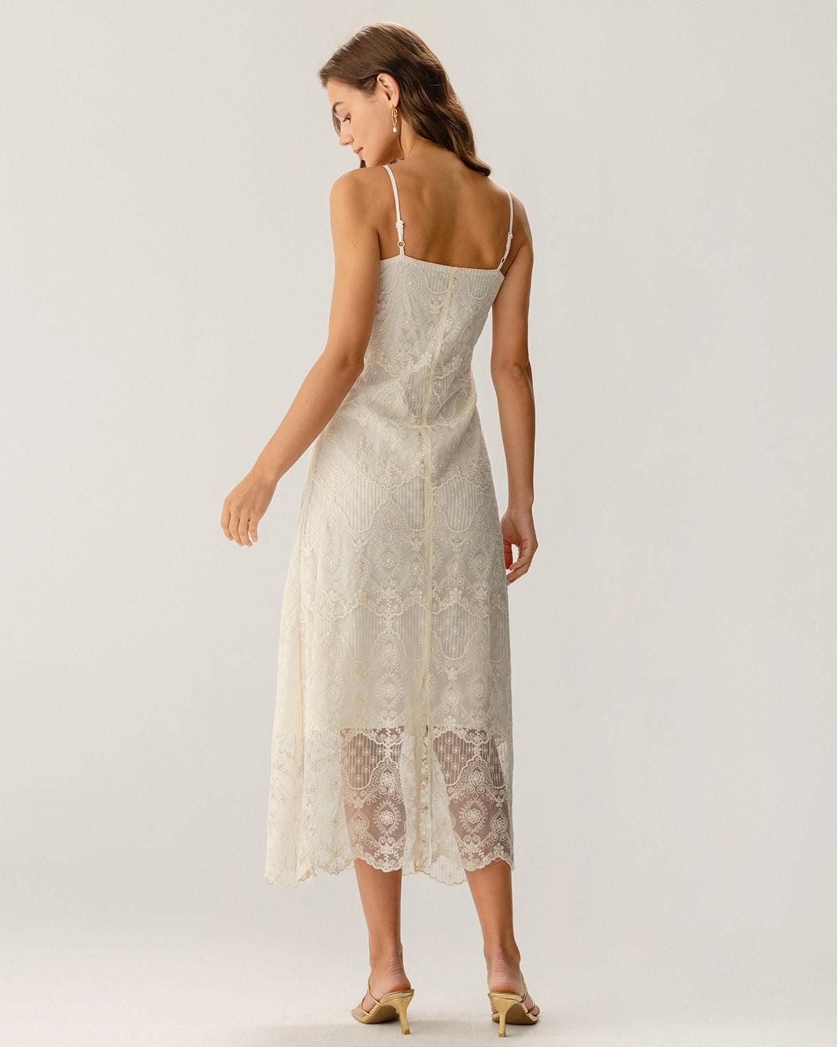 Apricot Textured Lace Slip Maxi Dresses Product Image