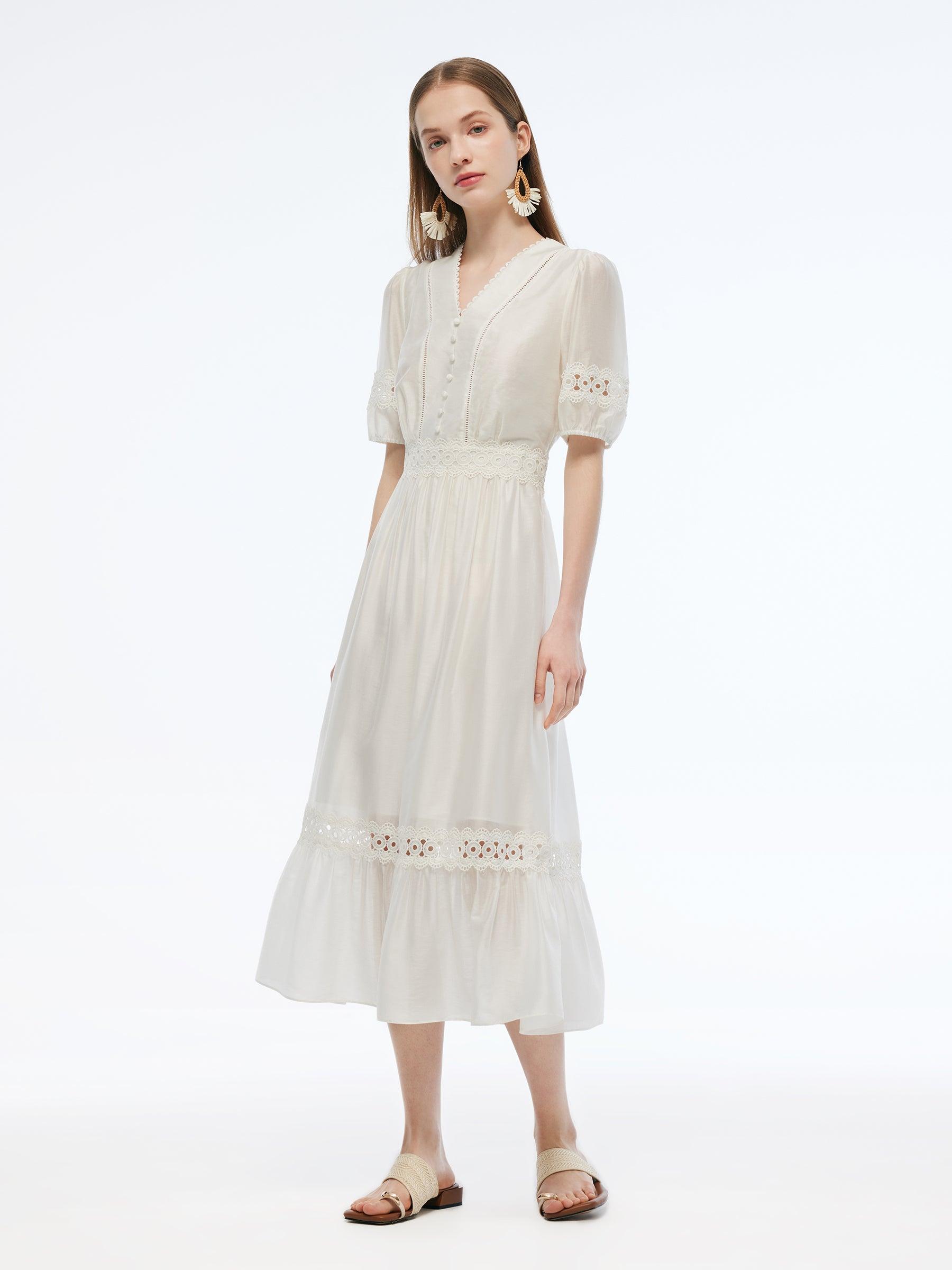 Tencel Blend Patchwork Lace Women Maxi Dress Product Image