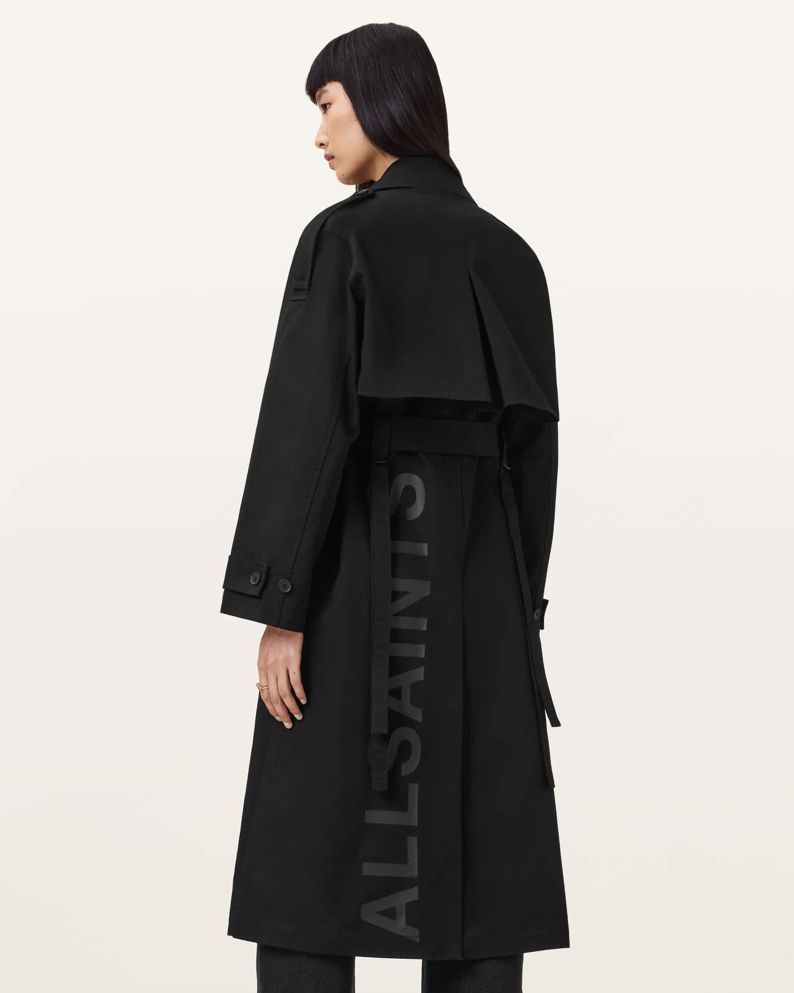 Cadence Relaxed Fit Trench Coat Black | ALLSAINTS US Product Image