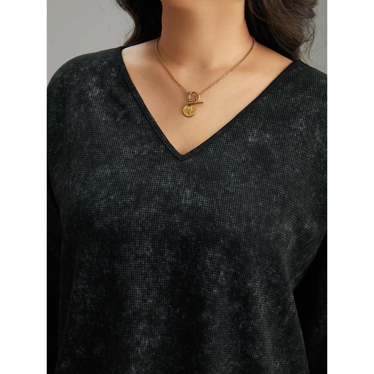 Plus Size Colorblock Waffle Knit Patchwork T-shirt DimGray Women Casual Waffle Knit Patchwork Round Neck Dailywear T-shirts BloomChic 22-24/3X Product Image