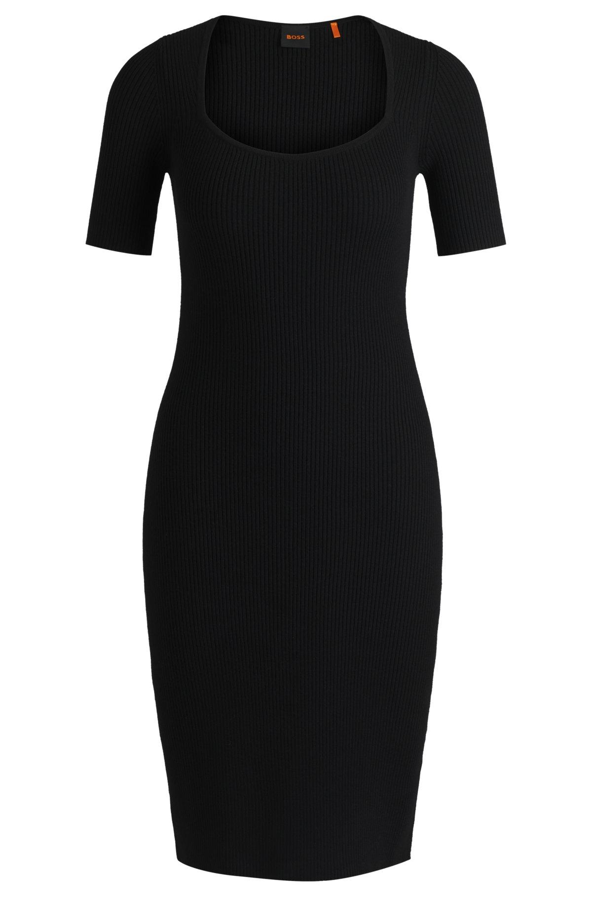 BOSS - Slim-fit dress in ribbed stretch fabric - Black Product Image