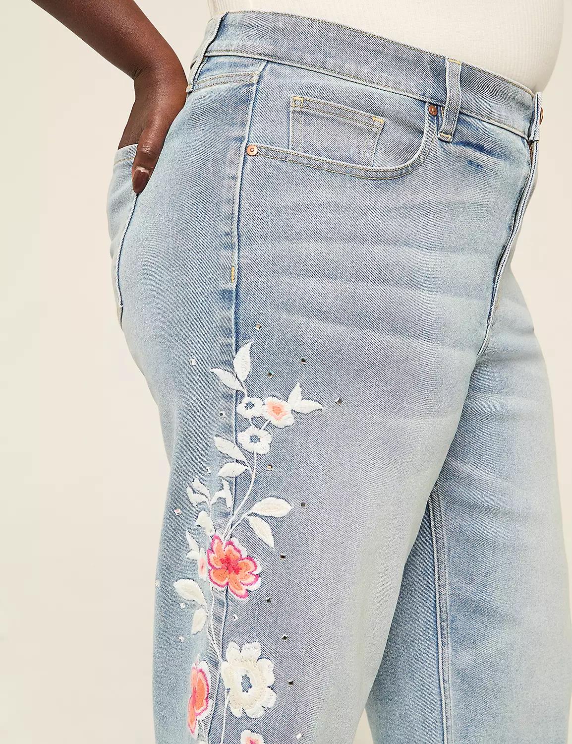 Signature Fit Straight Leg Crop Jean - Embroidery & Rhinestone Product Image