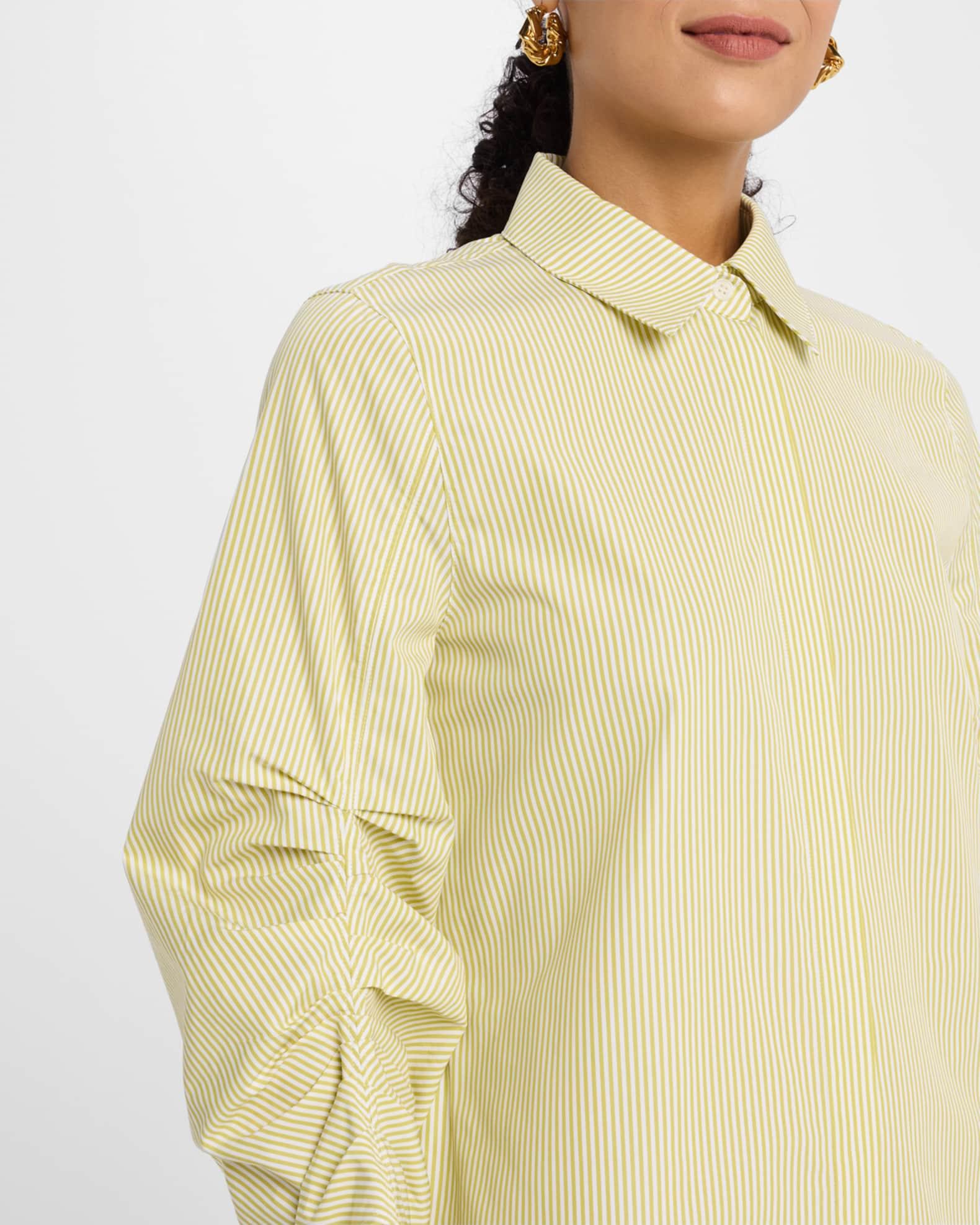 Striped Pleated-Sleeve Midi Shirtdress Product Image