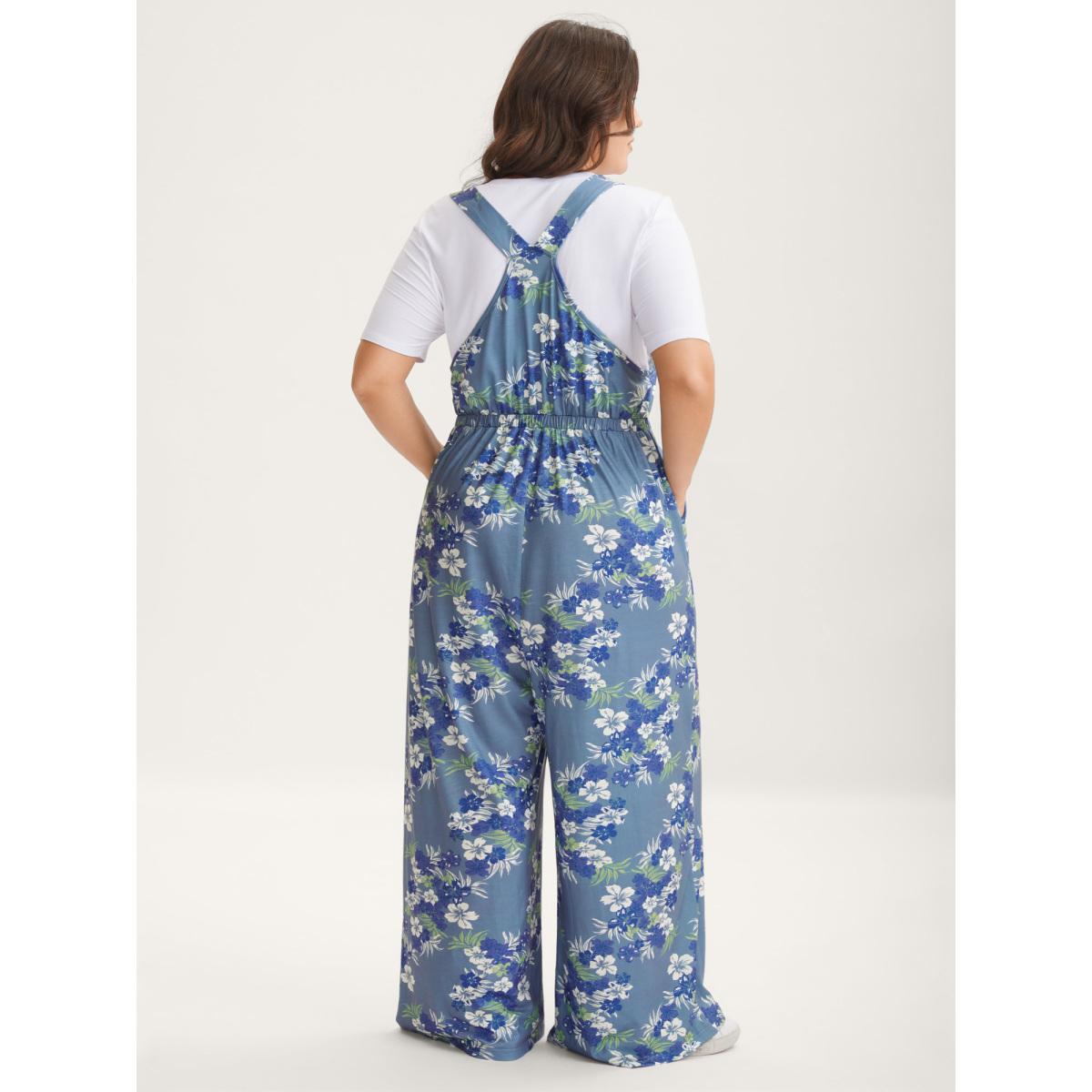 Plus Size Stone Supersoft Floral Print Adjustable Jumpsuit Women Sleeveless Non Everyday-Casual Loose Jumpsuits BloomChic 22-24/3X Product Image