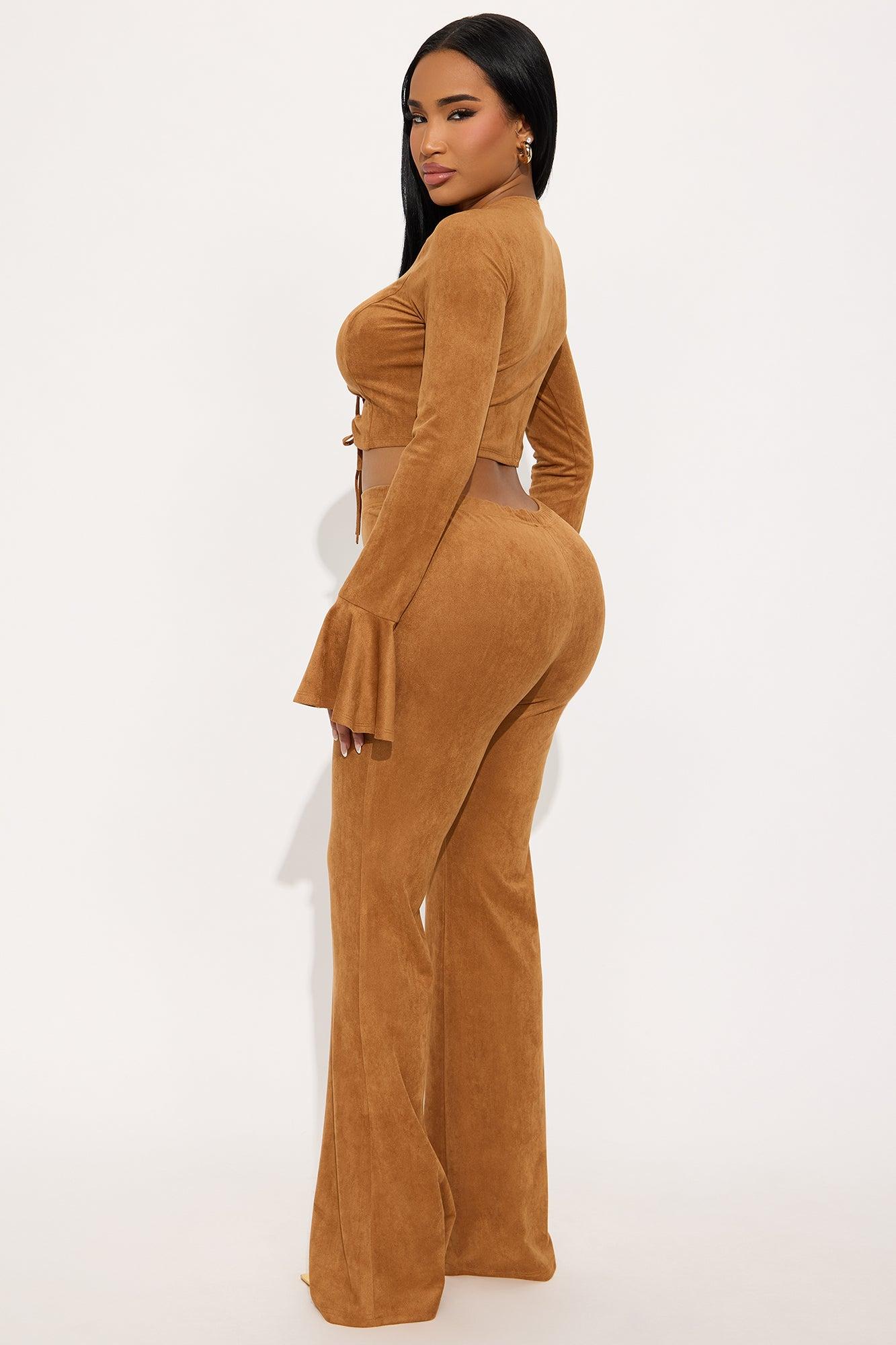 Taking It Back Faux Suede Pant Set - Camel Female Product Image