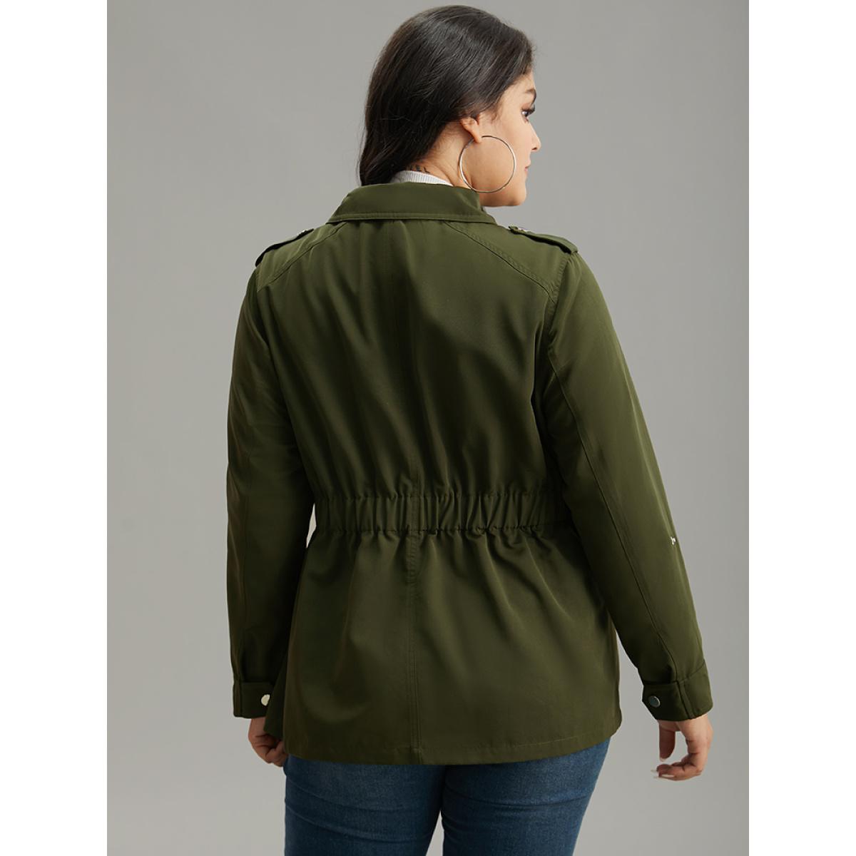 Plus Size Solid Elastic Waist Zipper Fly Flap Pocket Coat Women Cyan Casual Plain Ladies Dailywear Winter Coats BloomChic 18-20/2X Product Image