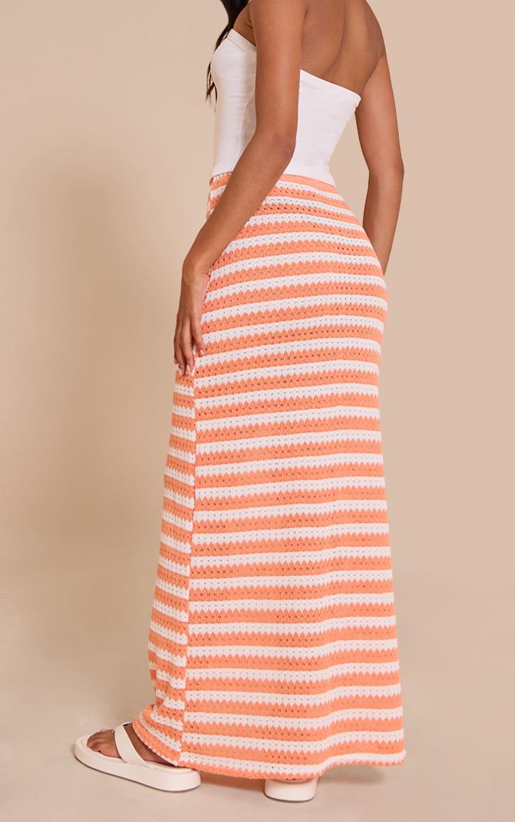 Peach Striped Textured Jersey Maxi Skirt Product Image