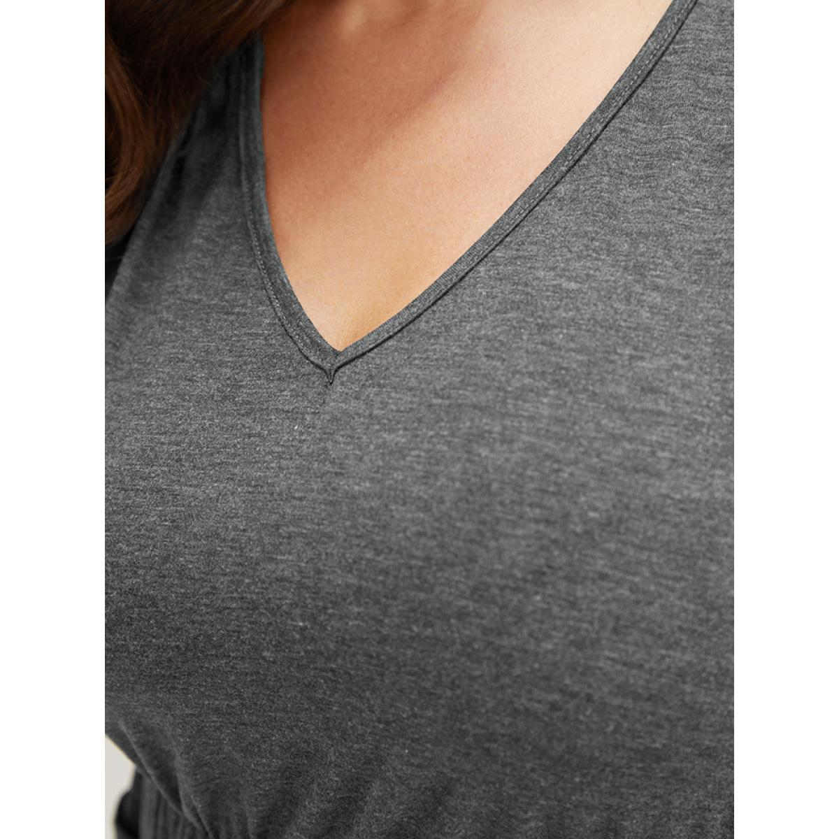 Plus Size Plain Ruffle Pocket High Low Hem Tank Top Women DarkGray Elegant Ruffles V-neck Dailywear Tank Tops Camis BloomChic 10/M Product Image