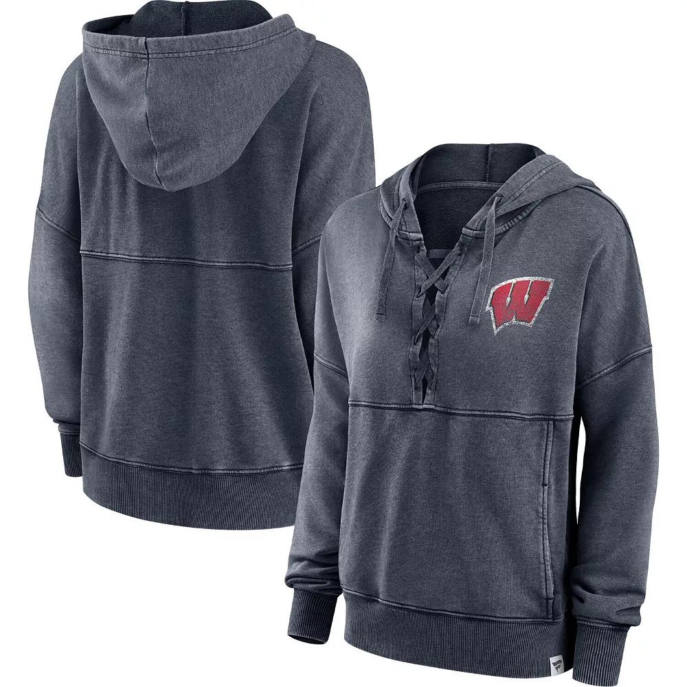 Women's Fanatics Branded Heathered Charcoal Wisconsin Badgers Overall Speed Lace-Up Pullover Hoodie,  Product Image