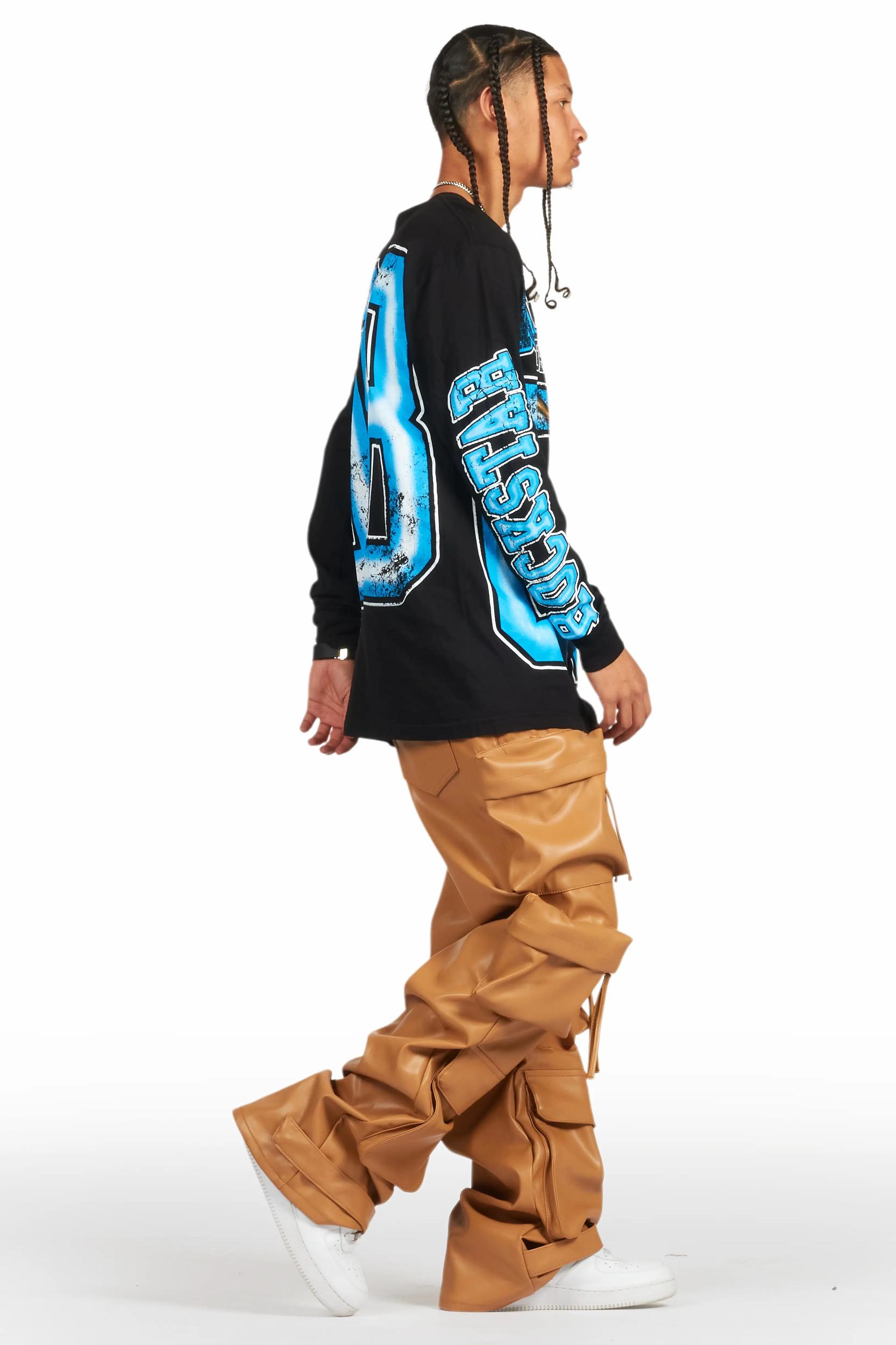 Lenz Beige PU Stacked Leather Jean Male Product Image