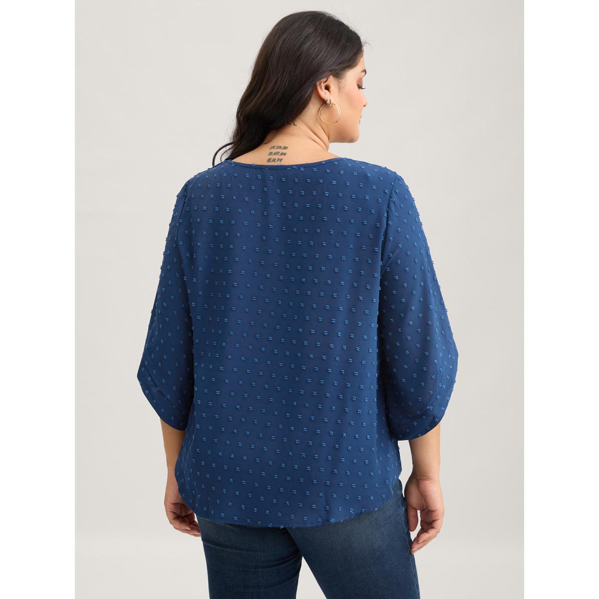 Plus Size Indigo Textured Round Neck Bell Sleeve Blouse Women Timeless Elbow-length sleeve Round Neck Elegant Blouses BloomChic 14-16/1X Product Image