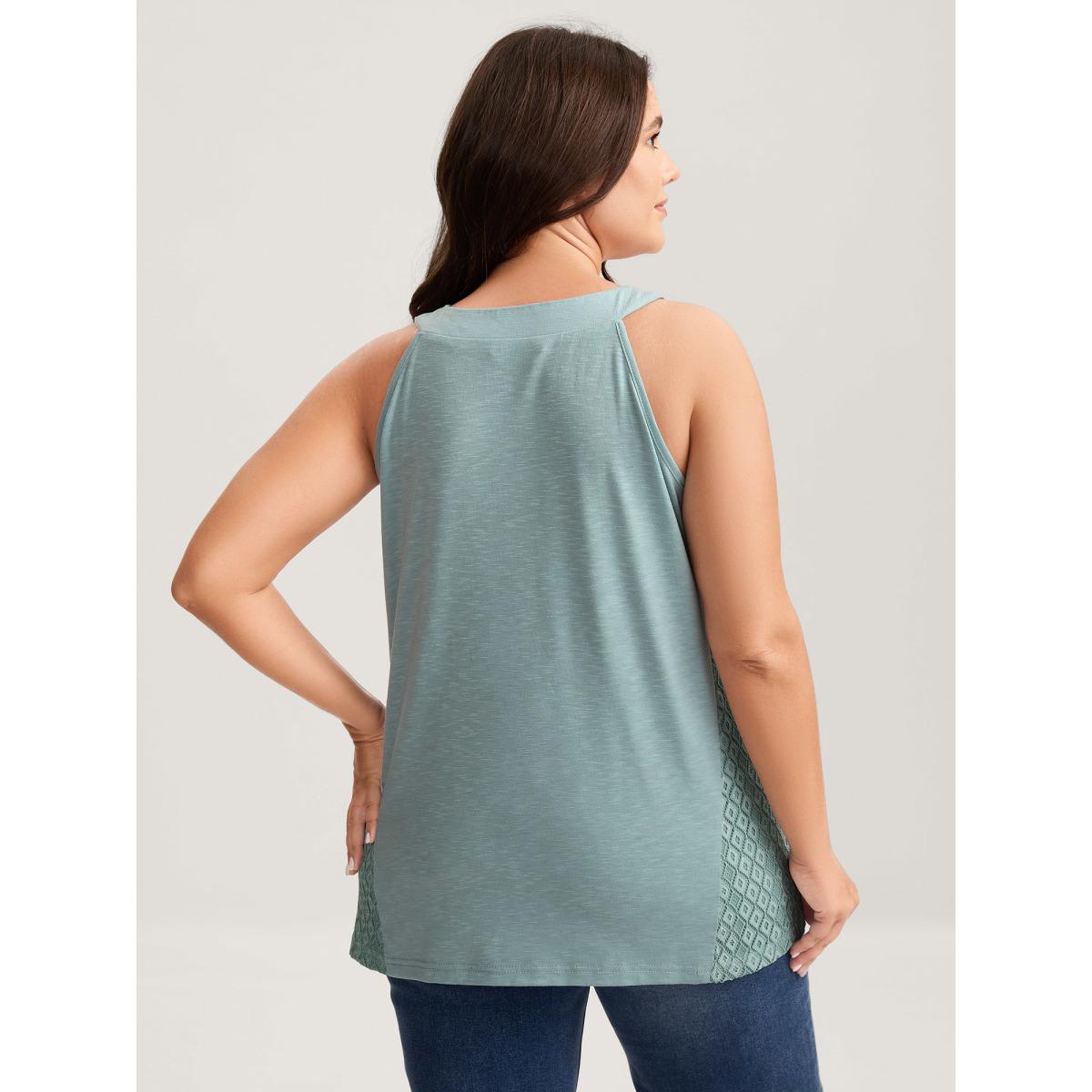 Plus Size Textured Loop V-Neckline Tank Top Women Stone Eyelet V-neck Everyday-Casual Tank Tops Camis BloomChic 26/4X Product Image