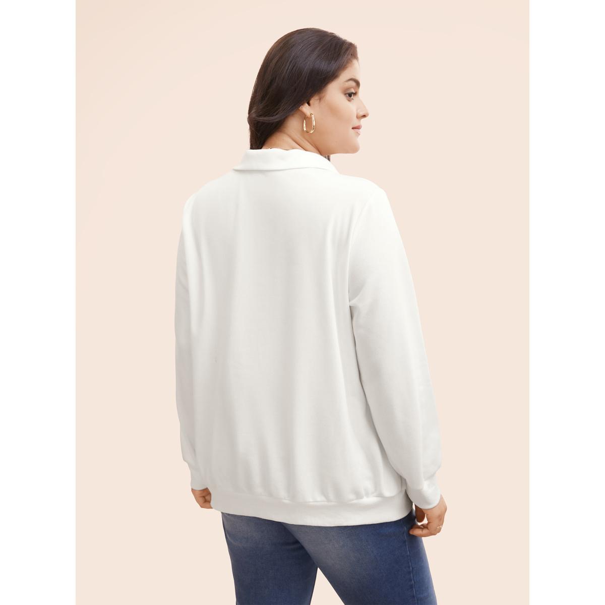 Plus Size Letter Print Half Zip Kangaroo Pocket Sweatshirt Women Originalwhite Elegant Patchwork Polo Everyday Sweatshirts BloomChic 18-20/2X Product Image