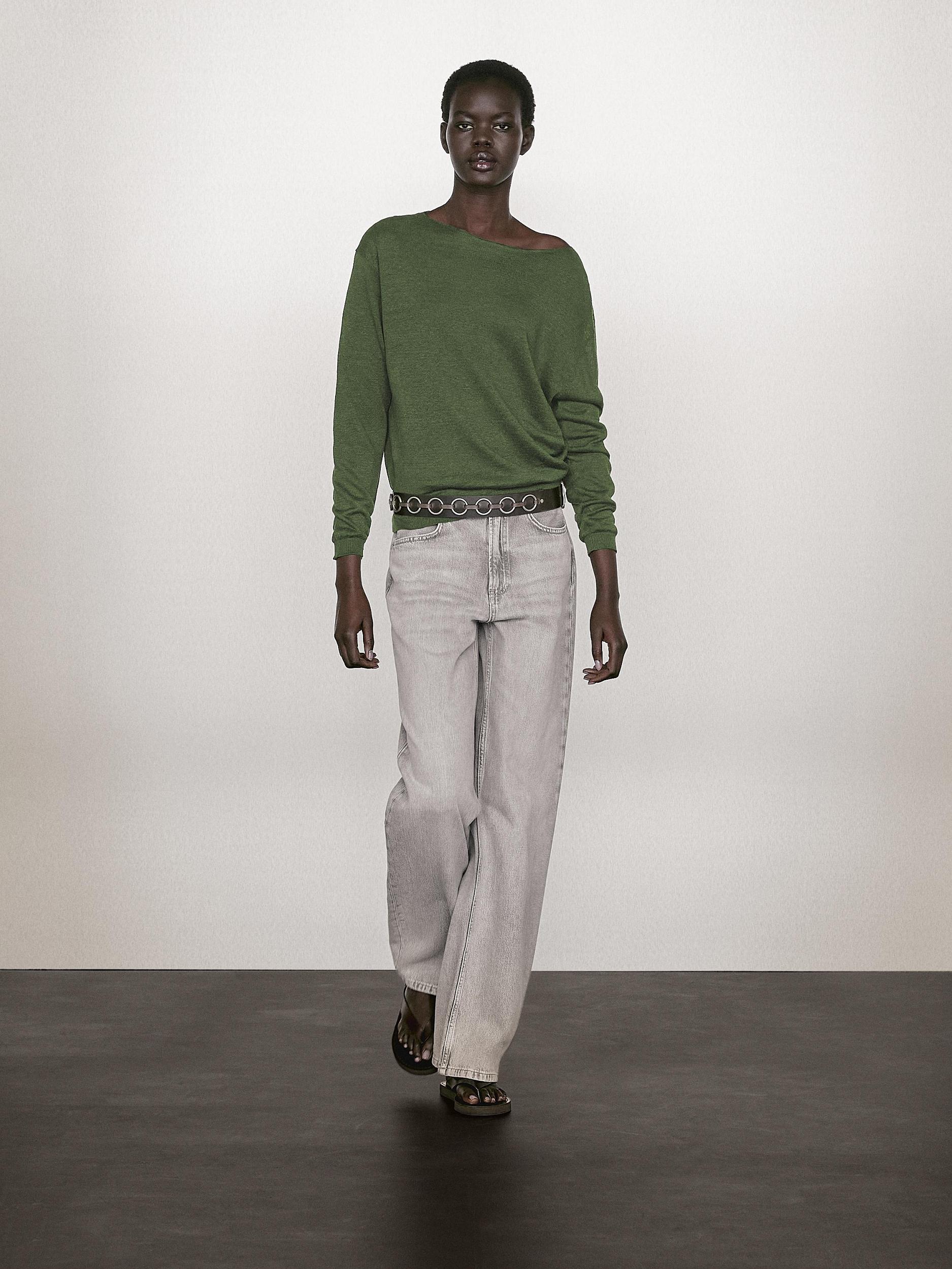 100% linen boat neck sweater Product Image