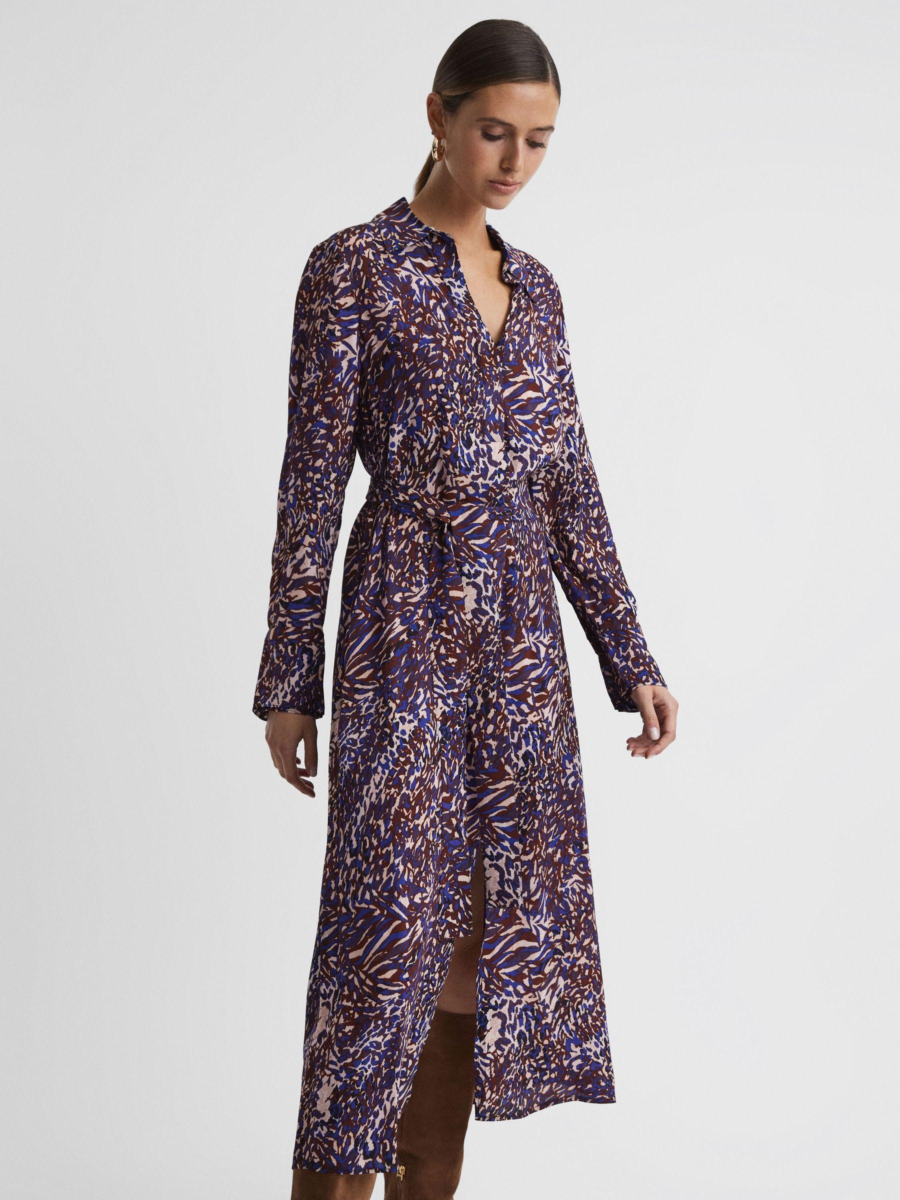 Animal Print Midi Dress in Blue Product Image
