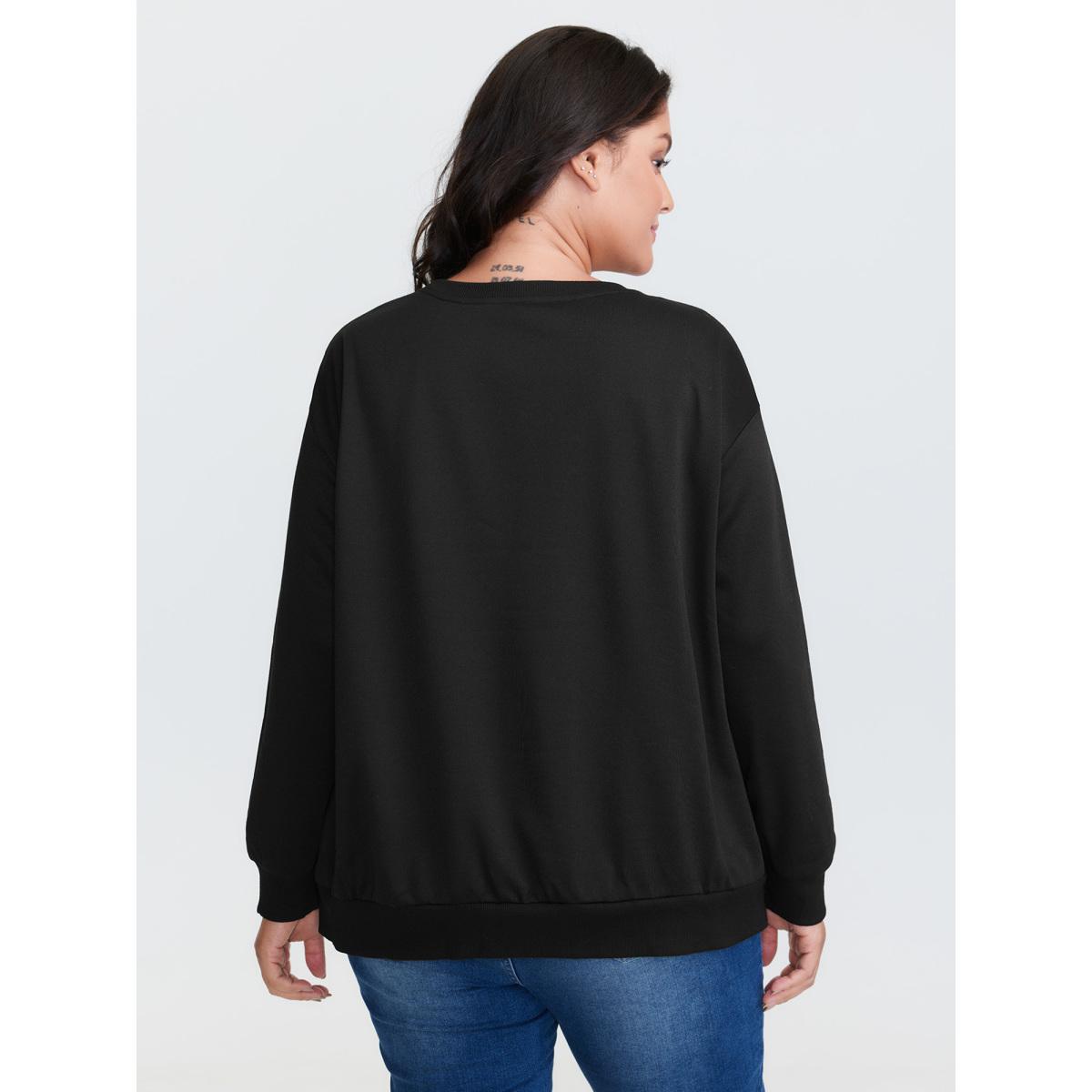 Plus Size Holiday Gifts Embroidered Heather Sweatshirt Women Black Leisure Round Neck Casual Sweatshirts BloomChic 30/6X Product Image