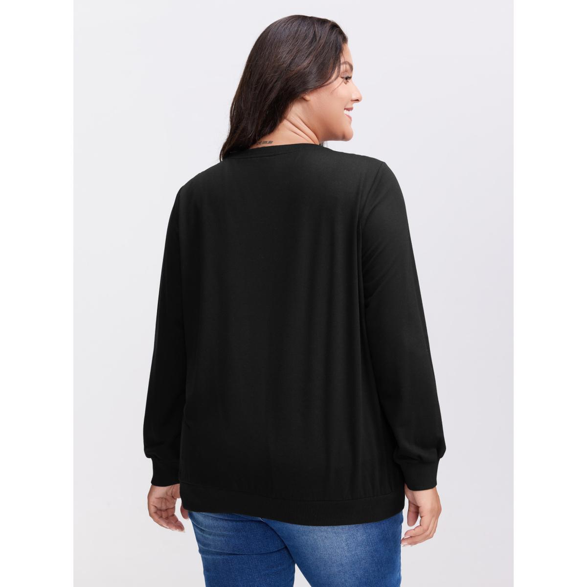 Plus Size Supersoft Heart Cut-Out Embroidery Sweatshirt Women Black Leisure Contrast Round Neck Casual Sweatshirts BloomChic 22-24/3X Product Image