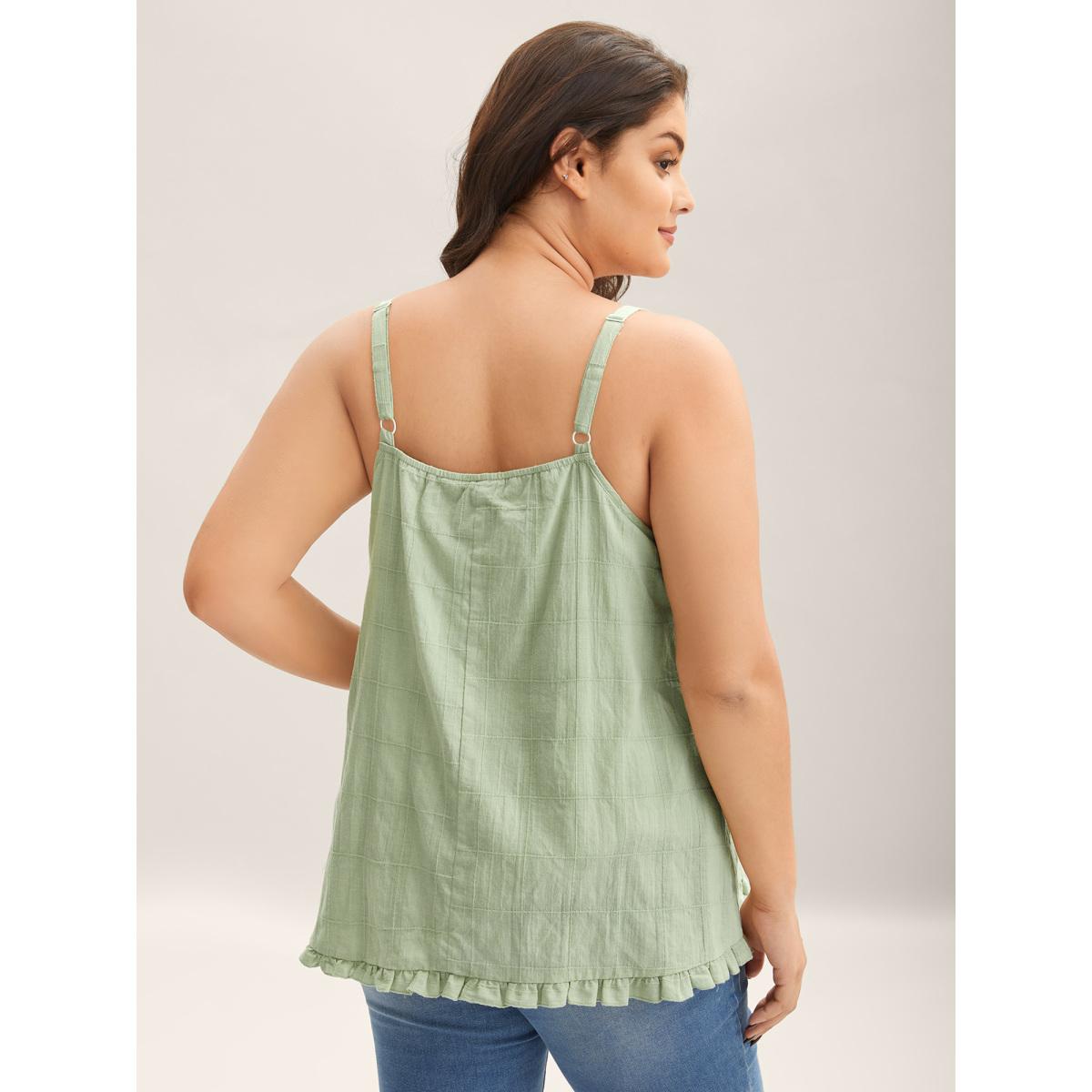 Plus Size Cotton Textured Ruffled Hem Tank Top Women Greenbean Texture V-neck Everyday-Casual Tank Tops Camis BloomChic 22-24/3X Product Image