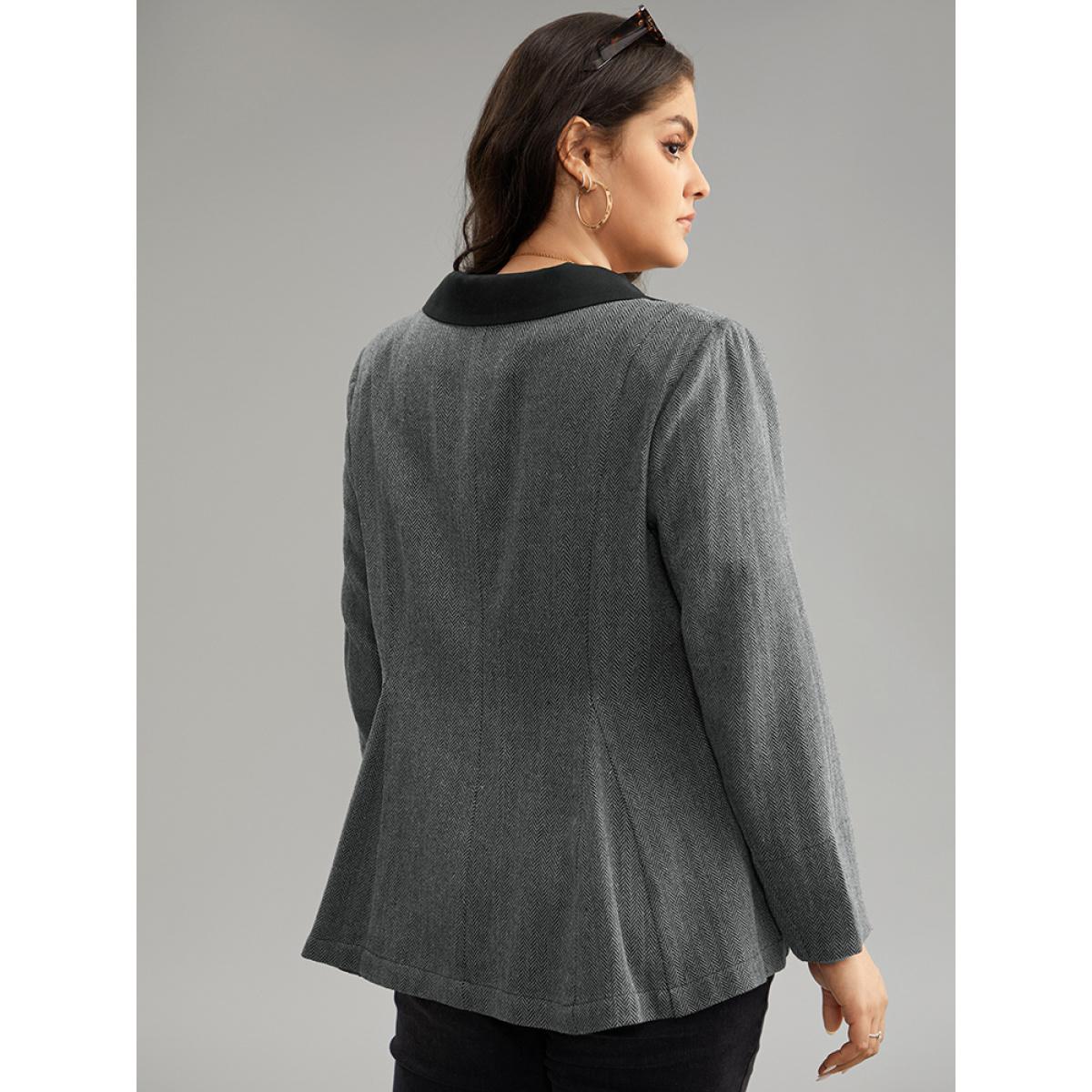 Plus Size Patchwork Contrast Button Up Blazer Black Women Dailywear Plain Contrast Sleeve Long Sleeve Suit Collar 22-24/3X Casual Blazers BloomChic Product Image