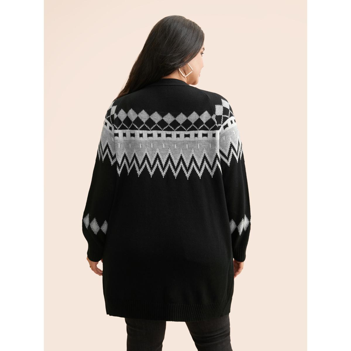 Plus Size Bandana Geometric Raglan Sleeve Cardigan Black Women Casual Loose Long Sleeve Everyday Cardigans BloomChic 28/5X Product Image