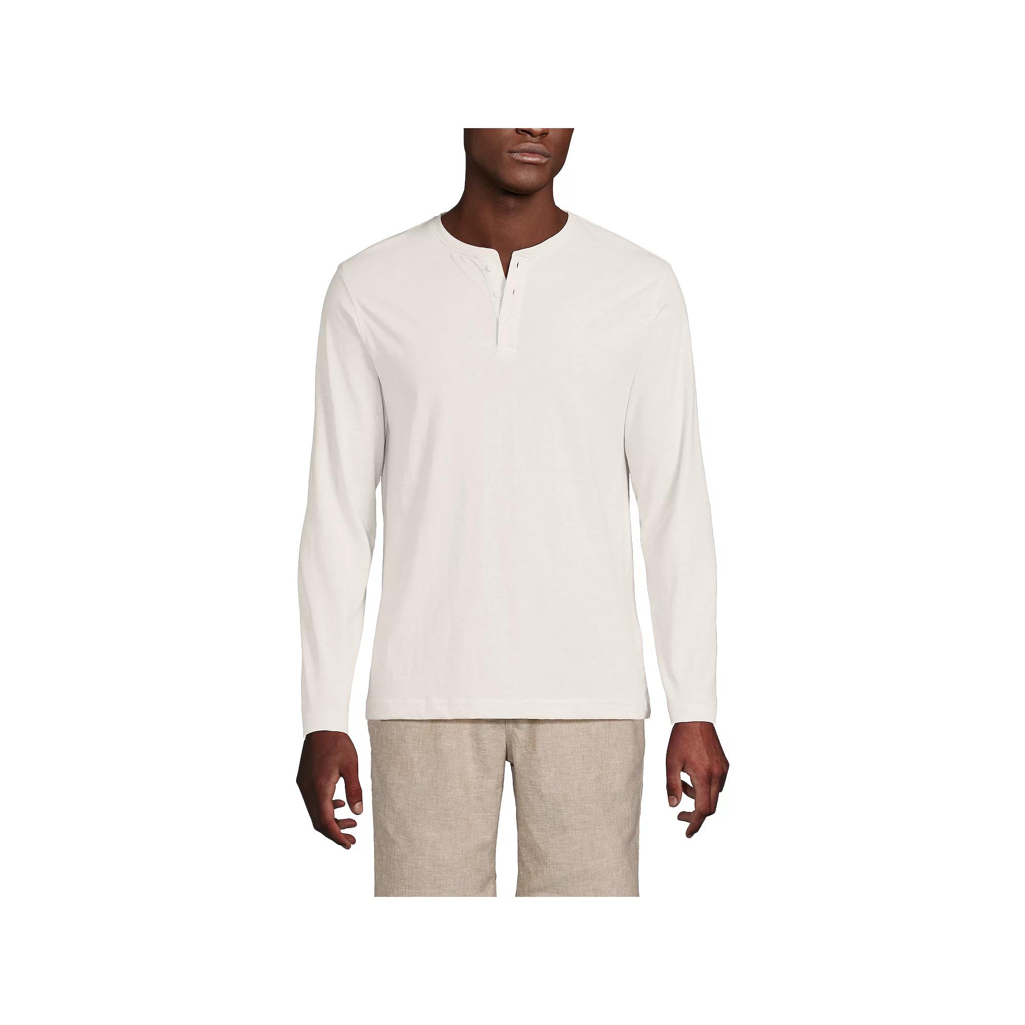 Men's Lands' End Long Sleeve Supima Jersey Henley Top,  Product Image
