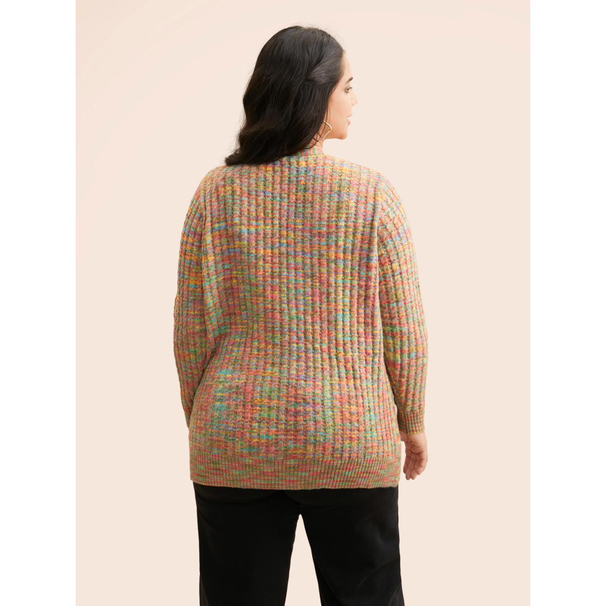 Plus Size Ombre Heather Patched Pocket Cardigan Multicolor Women Casual Loose Long Sleeve Everyday Cardigans BloomChic 30/6X Product Image