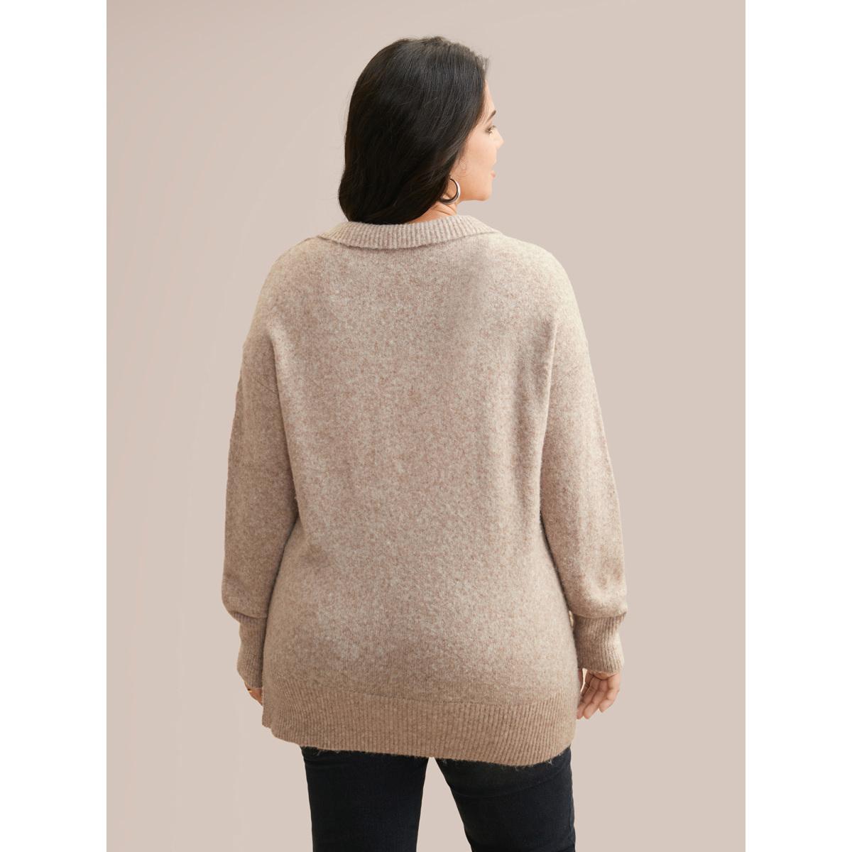 Plus Size Airy Cozy Polo Collar Wool Pullover Apricot Women Casual Loose Long Sleeve Polo Everyday Pullovers BloomChic 30/6X Product Image