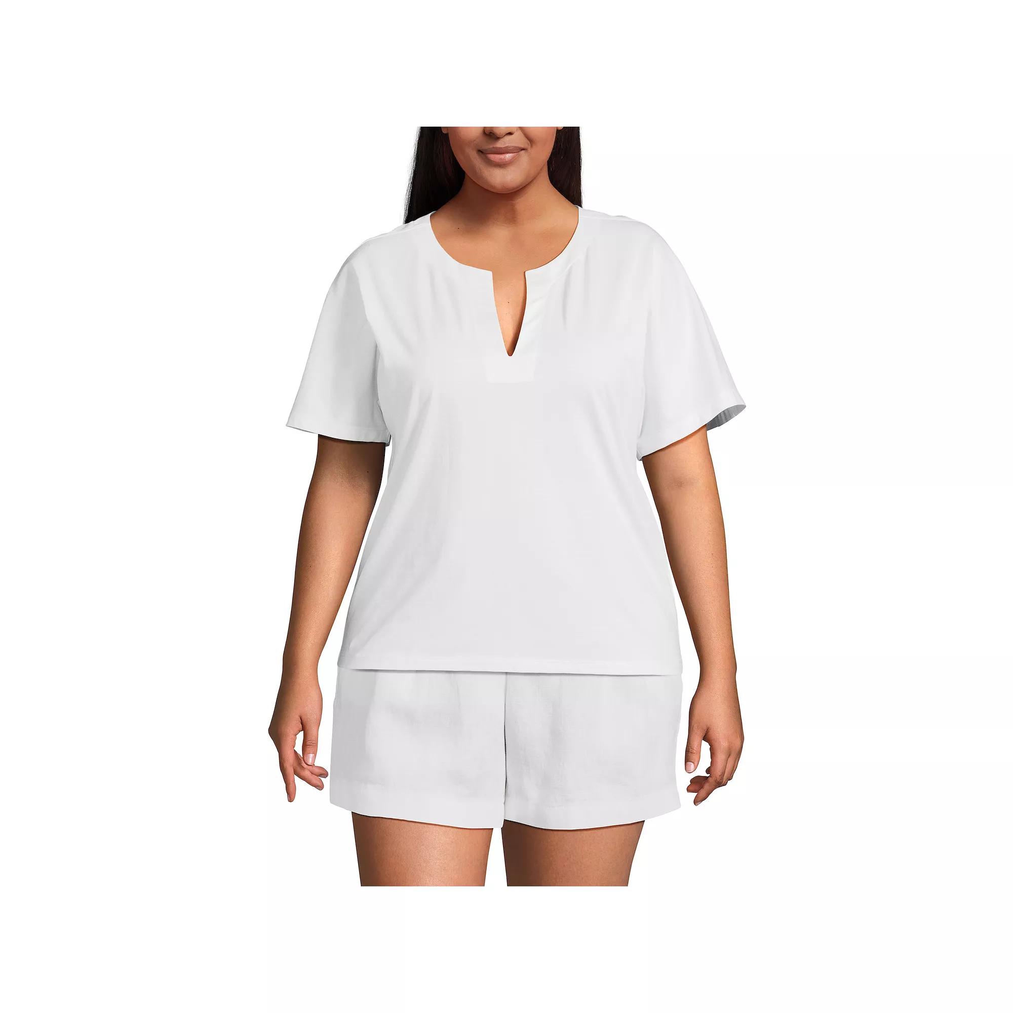 Plus Size Lands' End Supima Cotton Notch Neck Short Sleeve T-Shirt, Women's, Size: 3XL, White Product Image