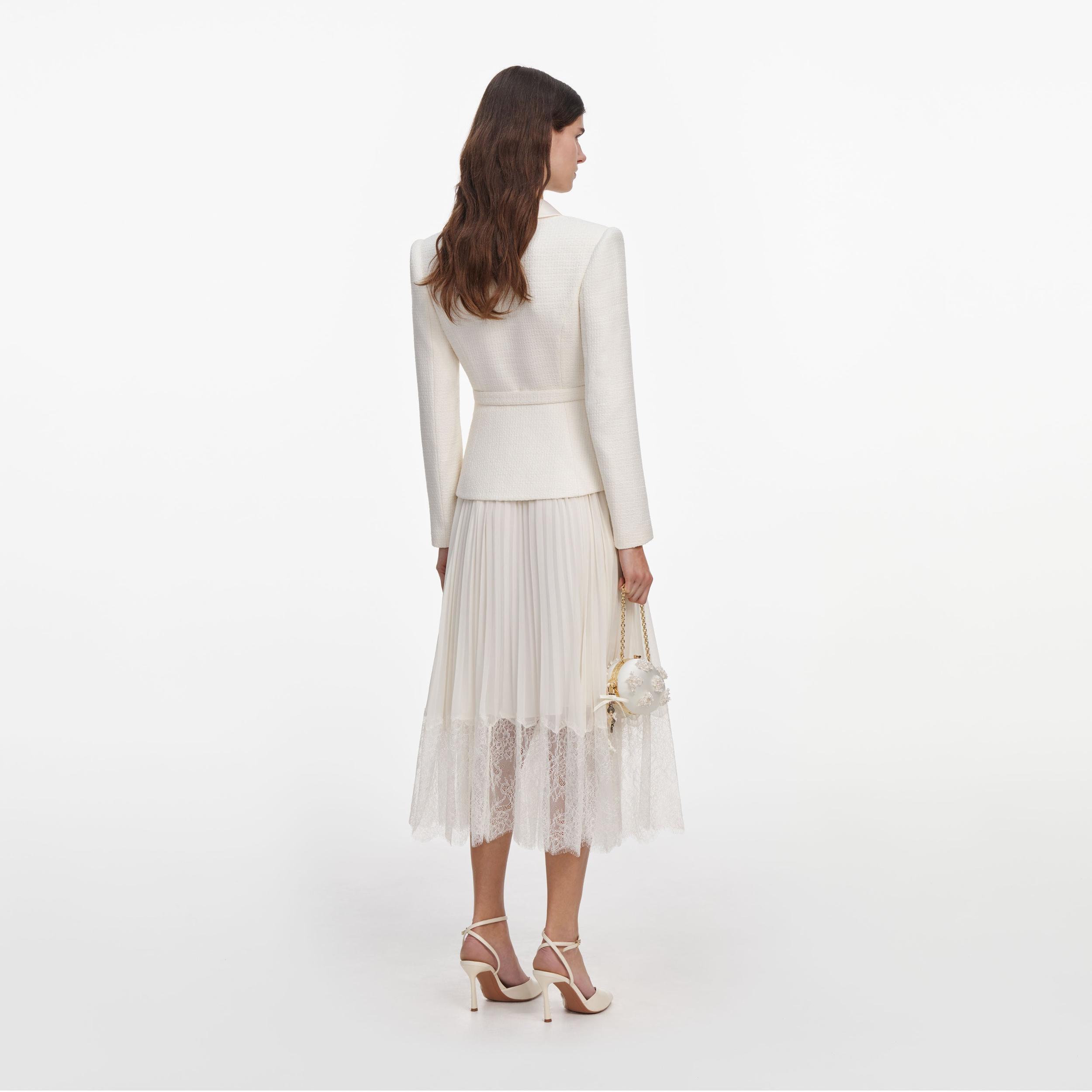 Cream Boucle Shawl Collared Midi Dress Product Image