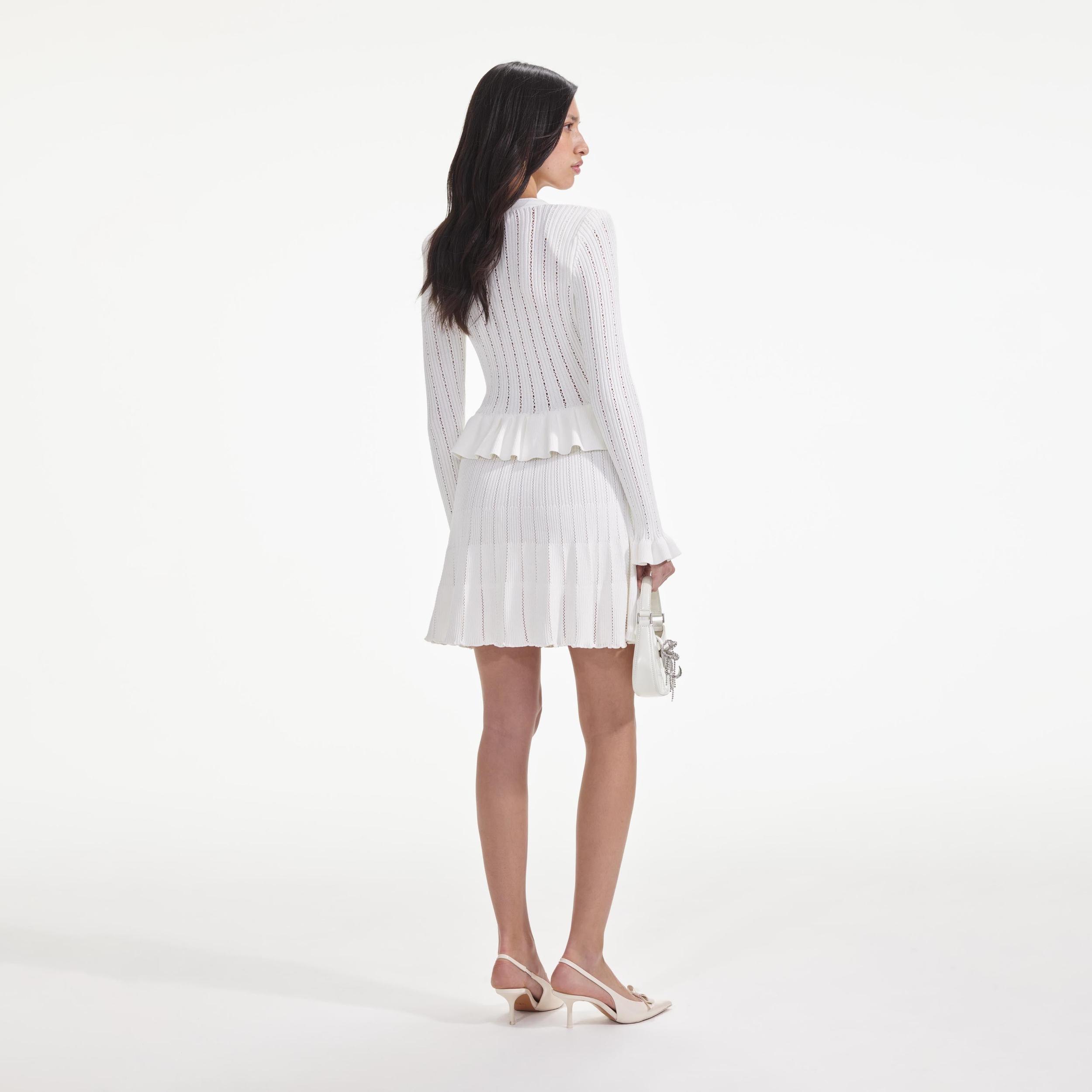 White Knit Peplum Mini Dress Product Image