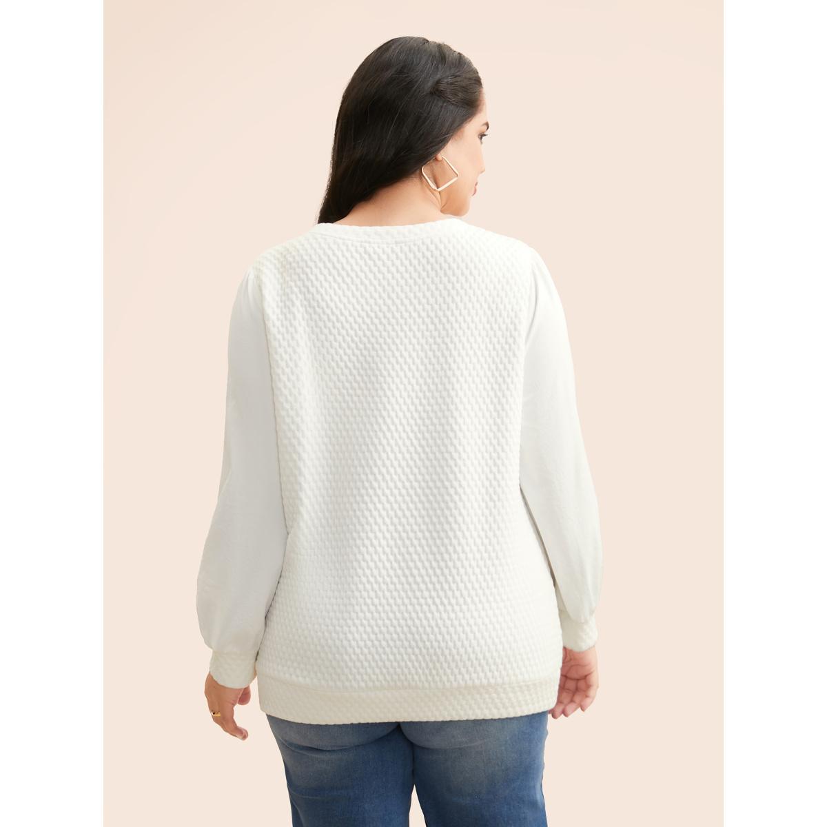 Plus Size Round Neck Texture Patchwork Sweatshirt Women Opticwhite Casual Texture Round Neck Everyday Sweatshirts BloomChic 10/M Product Image