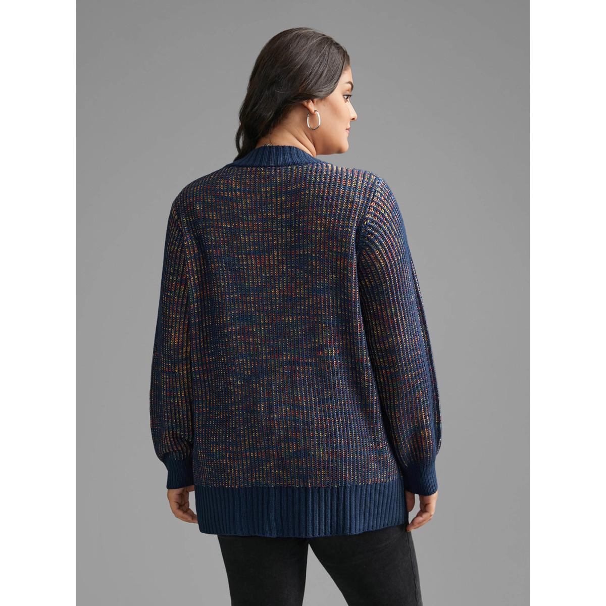 Plus Size Heather Textured Button Up Cardigan DarkBlue Women Casual Loose Long Sleeve Everyday Cardigans BloomChic 10/M Product Image