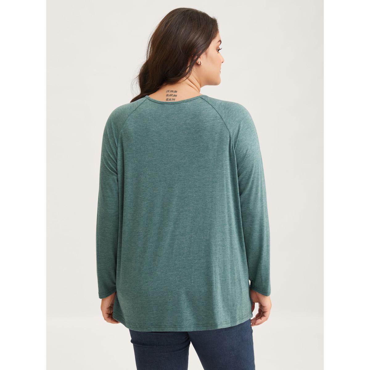 Plus Size 2-In-1 Gathered Ruffle Trim T-Shirt Teal Women Timeless Gathered Round Neck Elegant T-shirts BloomChic 12/L Product Image