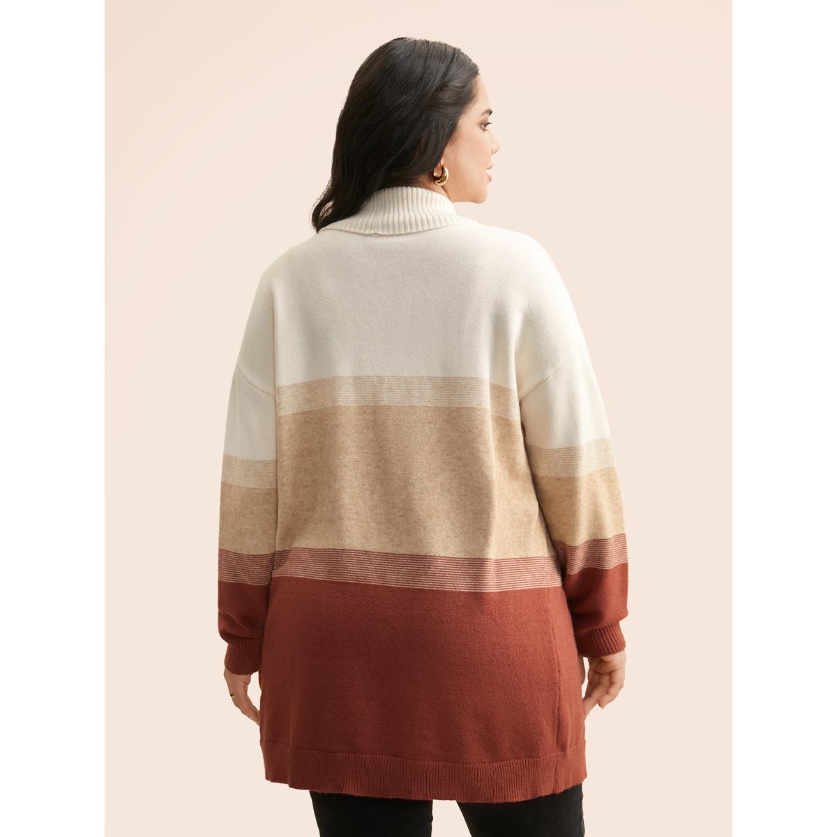 Plus Size Ombre Contrast Drop Shoulder Cardigan Scarlet Women Casual Loose Long Sleeve Everyday Cardigans BloomChic 12/L Product Image