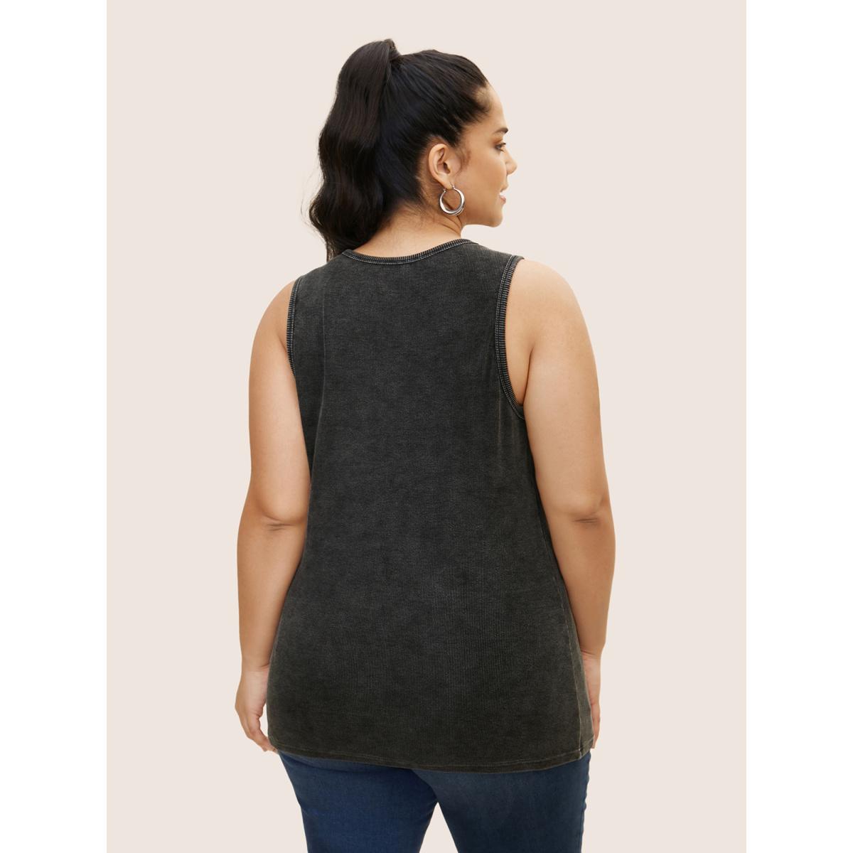 Plus Size Vintage Round Neck Pit Strip Tank Top Women Black Casual Texture Round Neck Everyday Tank Tops Camis BloomChic 30/6X Product Image